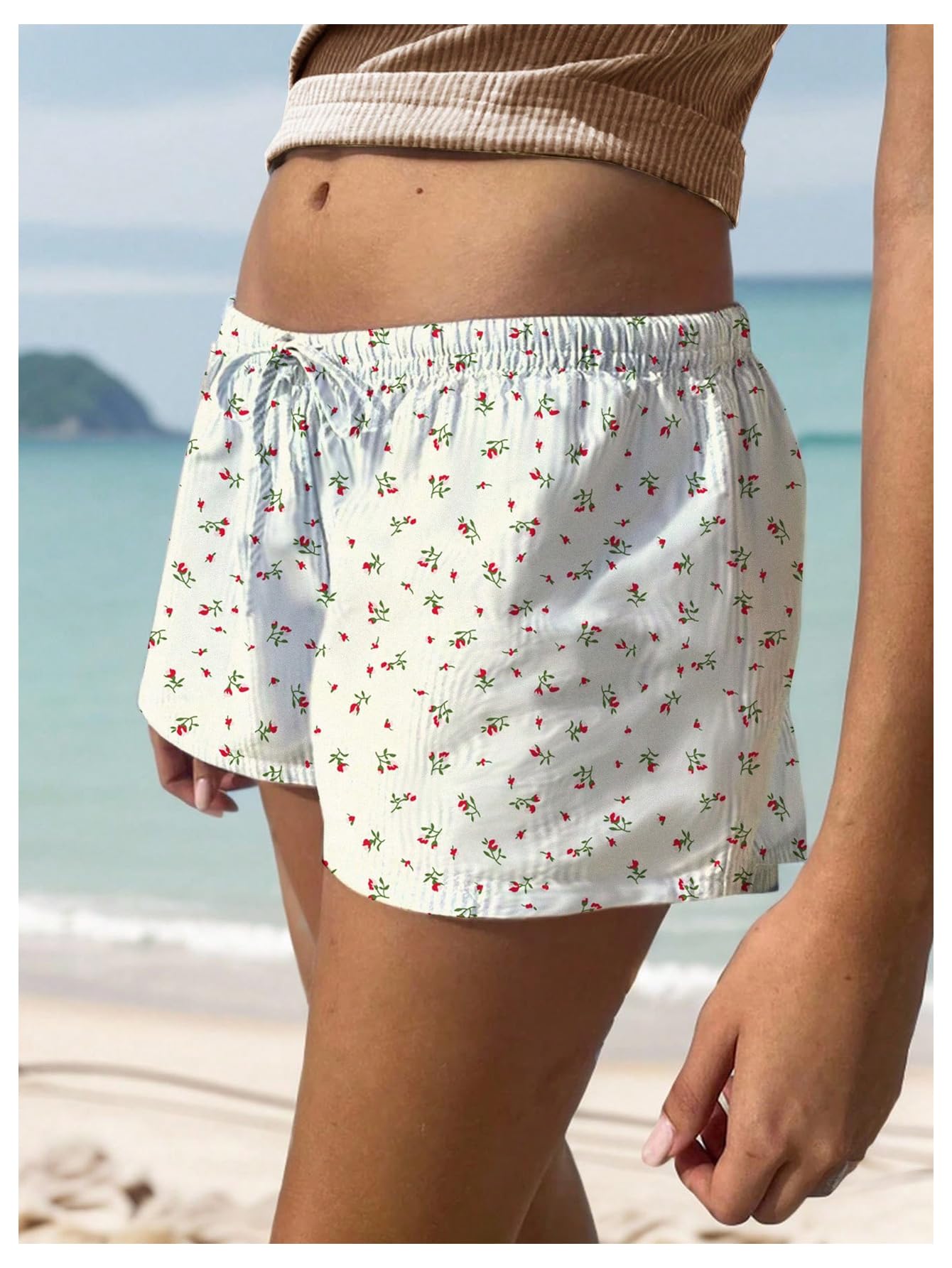 SHENHE Women's Cute Floral Print Low Rise Mini Shorts - Y2K Fashion Lounge Shorts for Summer, Beach, and Casual Wear