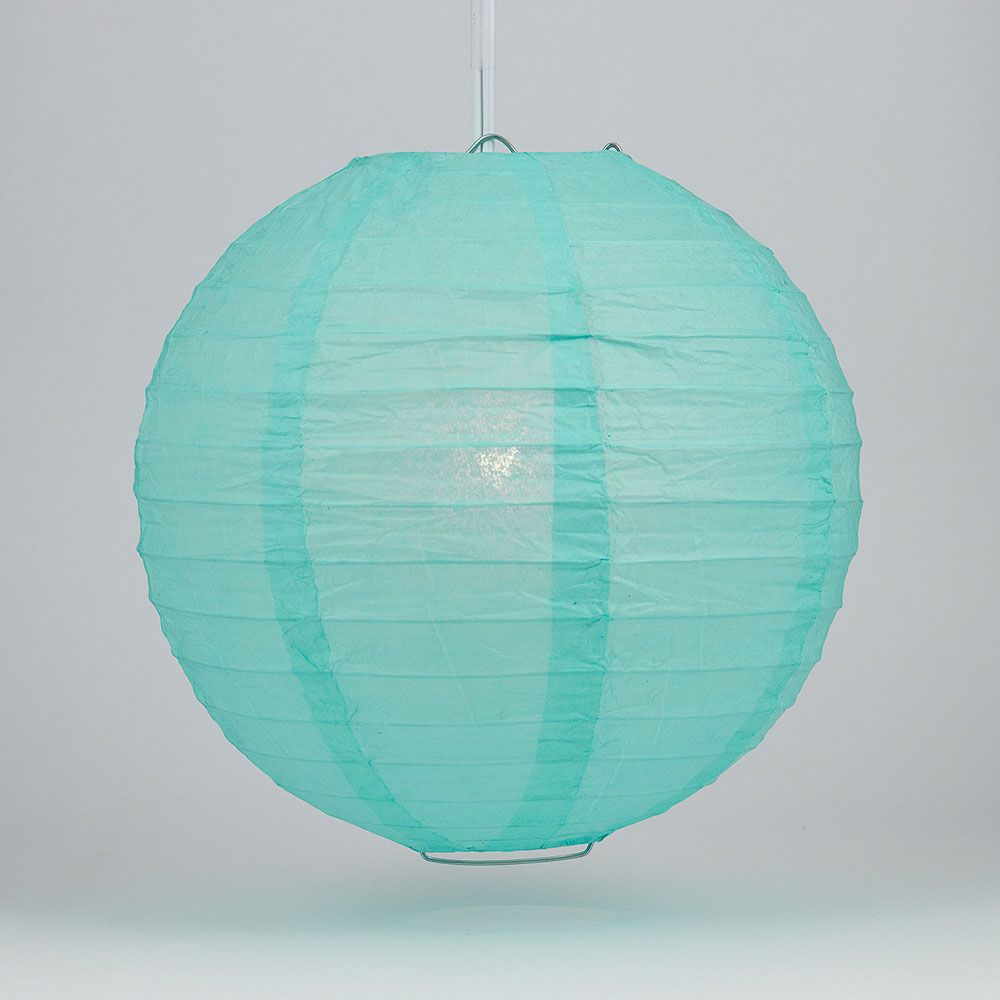 4 Pack Blue Round Paper Lanterns with Even Ribbing - Water Resistant Hanging Decorations for Indoor/Outdoor Parties, Weddings & Garden Lighting (String Lights Sold Separately)