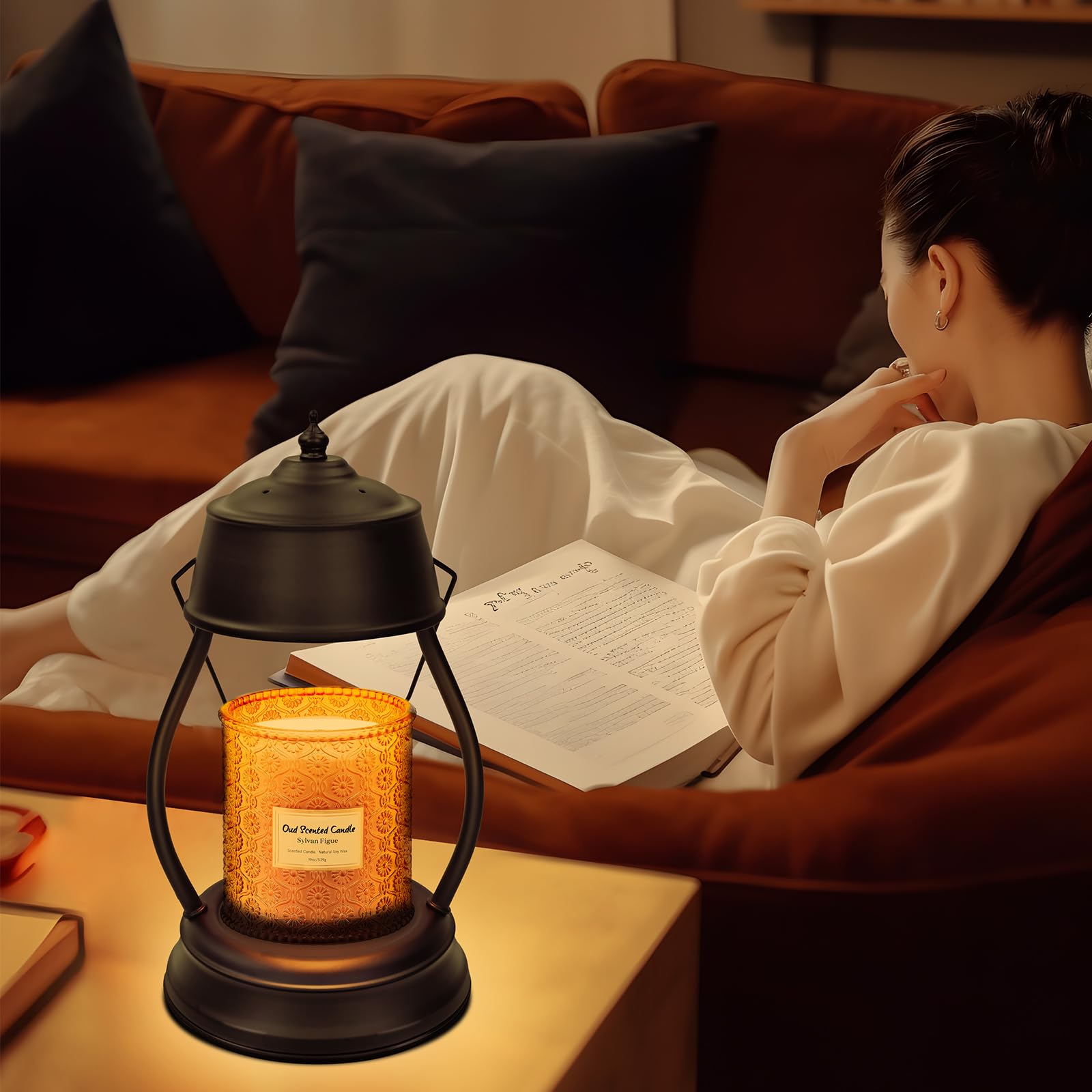 Dimmable Candle Warmer Lamp with Timer - Black Lantern Style for Home Decor | Perfect Mothers Day, Birthday & Housewarming Gift for Women | Creates Cozy Ambience in Bedroom, Living Room & New Homes