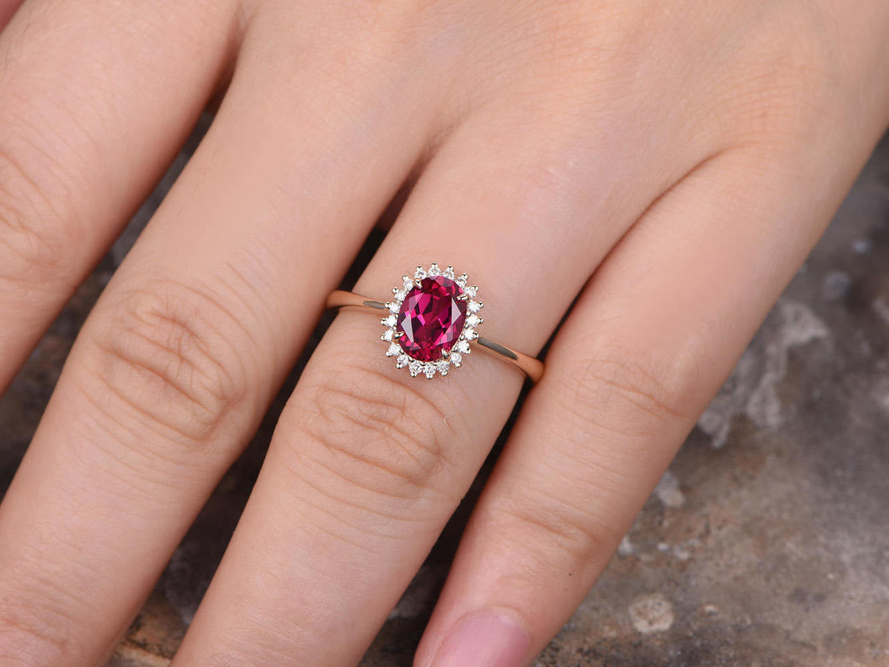 6x8mm Oval Cut Lab-Treated Ruby Engagement Ring - Rose Gold Plated Vintage Bridal Wedding Ring for Women - Perfect for Proposals, Anniversaries & Special Occasions