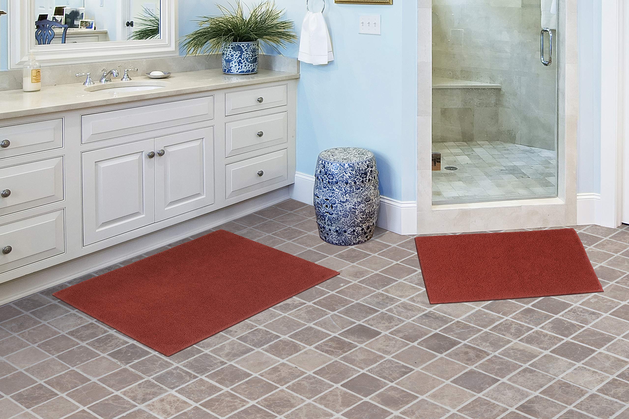 Garland Rug 2-Piece Queen Cotton Washable Rug Set in Chili Pepper Red - Soft Non-Slip Bedroom Rugs for Home Decor, Living Room, Dorm