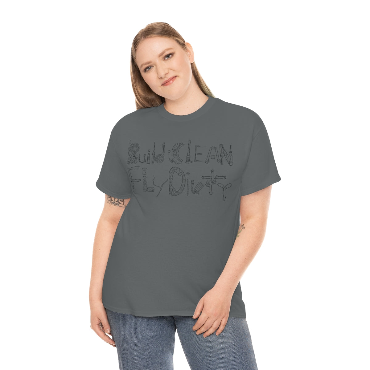 Build Clean Fly Dirty T-Shirt - Black Logo Graphic Tee for Men & Women | Casual Streetwear, Gym, Workout, and Everyday Wear
