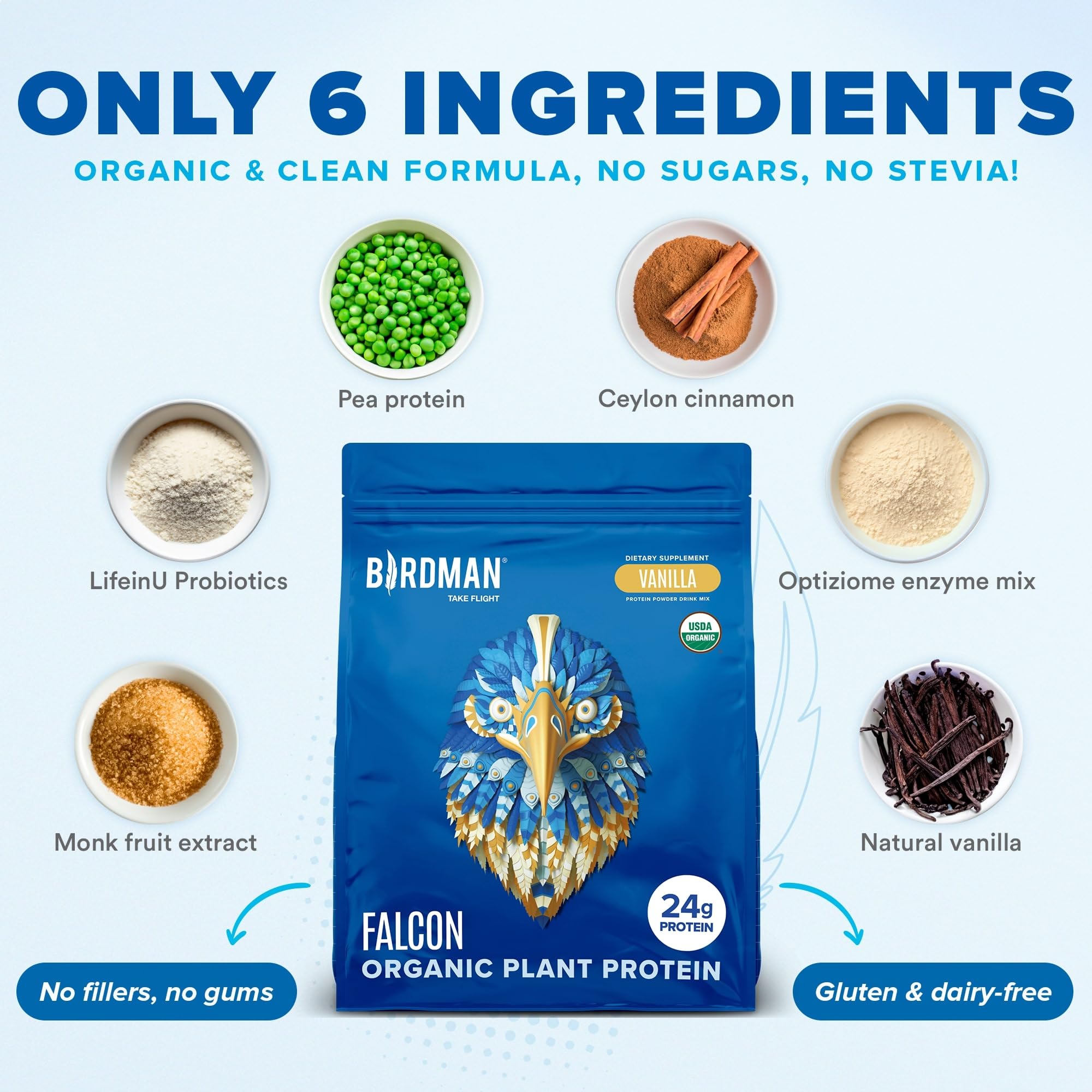 Organic Vegan Protein Powder - Plant Based, Stevia & Sugar Free, Low Carb, Dairy Free, Keto Friendly, Non-Whey with Probiotics | Pea Protein Vanilla Flavor (60 Servings, 3.9 lb) for Post-Workout Recovery & Healthy Lifestyle