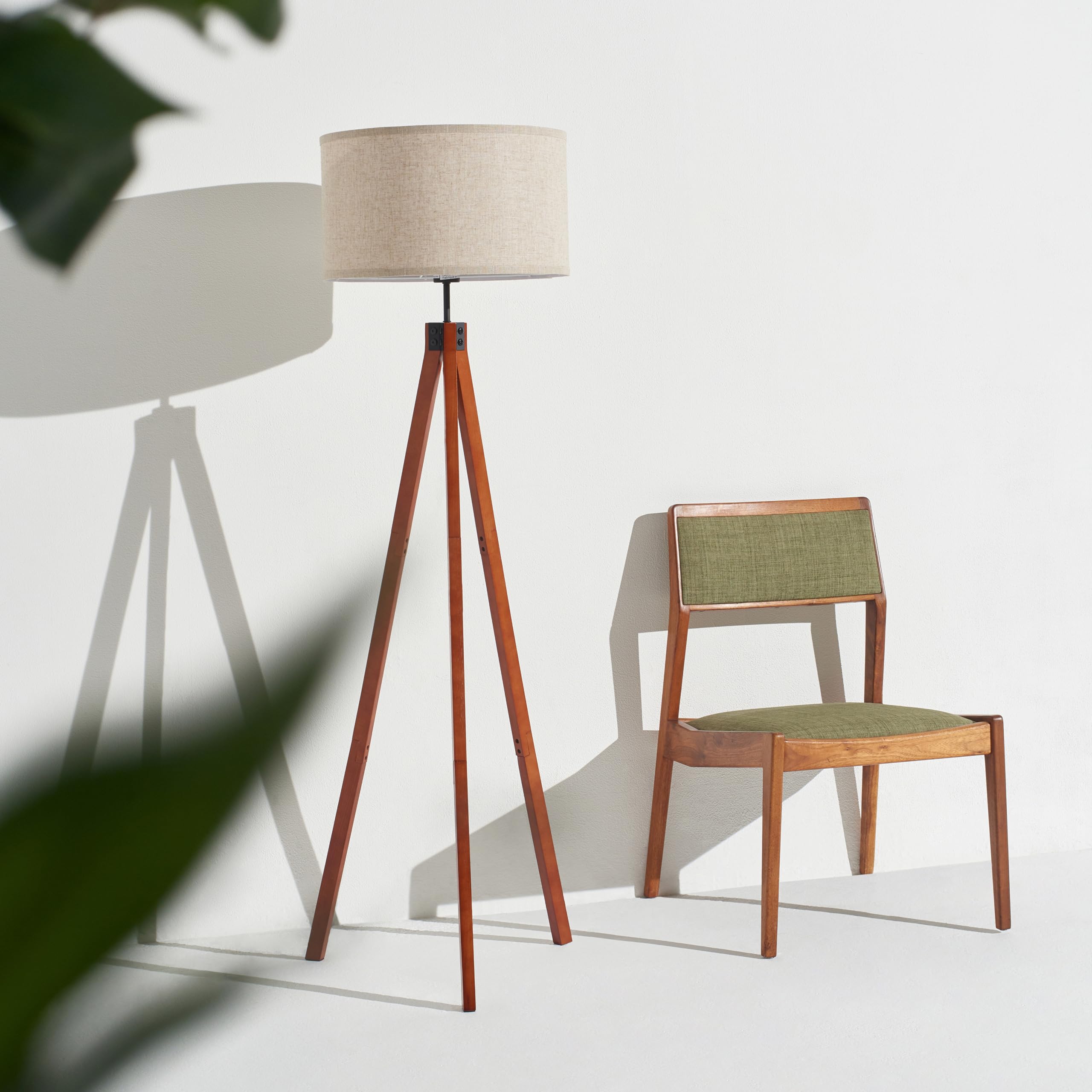 Brightech Eden Tripod Floor Lamp - Dimmable LED Standing Lamp with Solid Wood Legs for Bedroom, Office & Living Room | Modern Tree Lamp for Reading & Home Decor in Havana Brown | Perfect for Cozy Nights & Workspaces