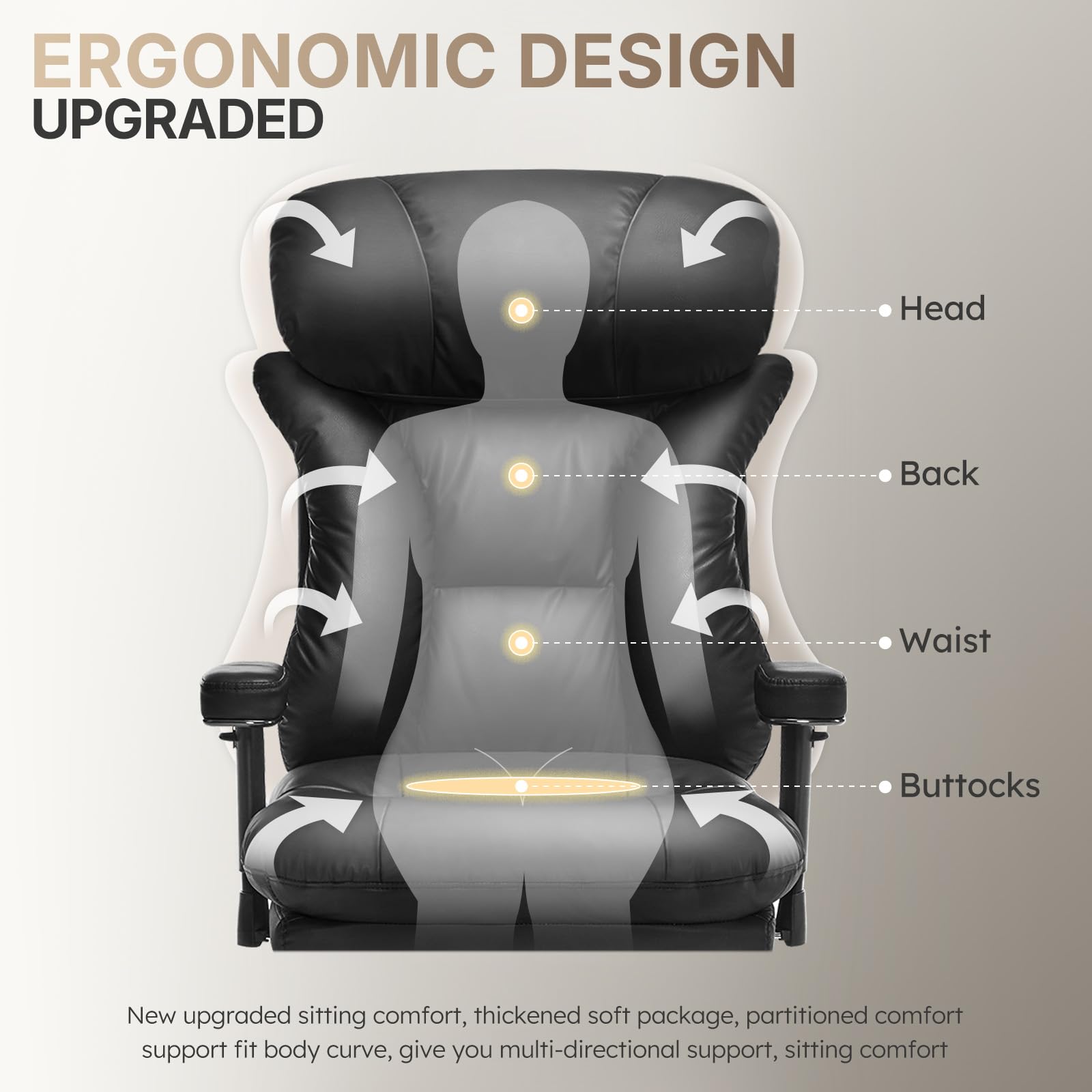 Premium Ergonomic Office Chair for Big & Tall - 500lbs Weight Capacity, Adjustable Height & Tilt Lock, Padded Armrests - Executive Desk Chair for Home Office, Gaming & Workspace Comfort