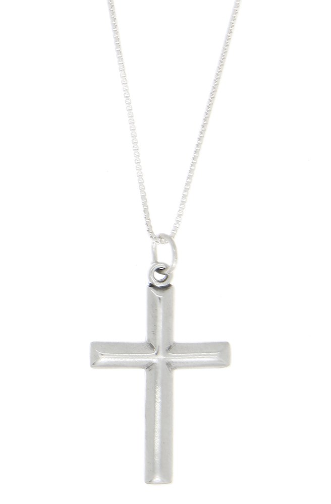 LGU Sterling Silver Oxidized One-Sided Beveled Religious Cross Pendant Necklace for Women - Perfect for Church, Baptism, Weddings & Everyday Faith Jewelry