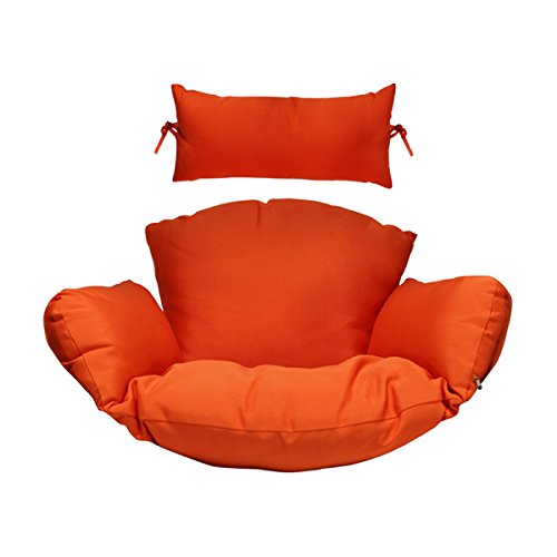 Outdoor Hanging Chair with Deep Seat Cushion Set - Includes Headrest & Armrest for Porch, Backyard, Patio - Durable Hammock Swing Replacement Cushions (Orange) - Perfect for Relaxing, Reading & Lounging in Your Garden or Balcony