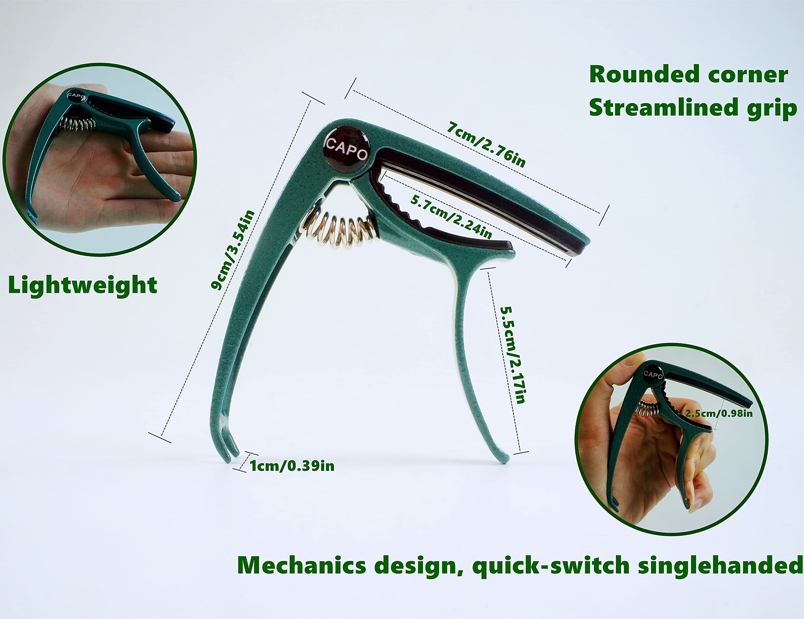 Premium Guitar Capo - Lightweight Zinc Alloy Clamp for Acoustic & Electric Guitars, Bass, Mandolin, Banjo, Ukulele (Dark Green) | Perfect for Live Performances, Studio Recording & Practice Sessions