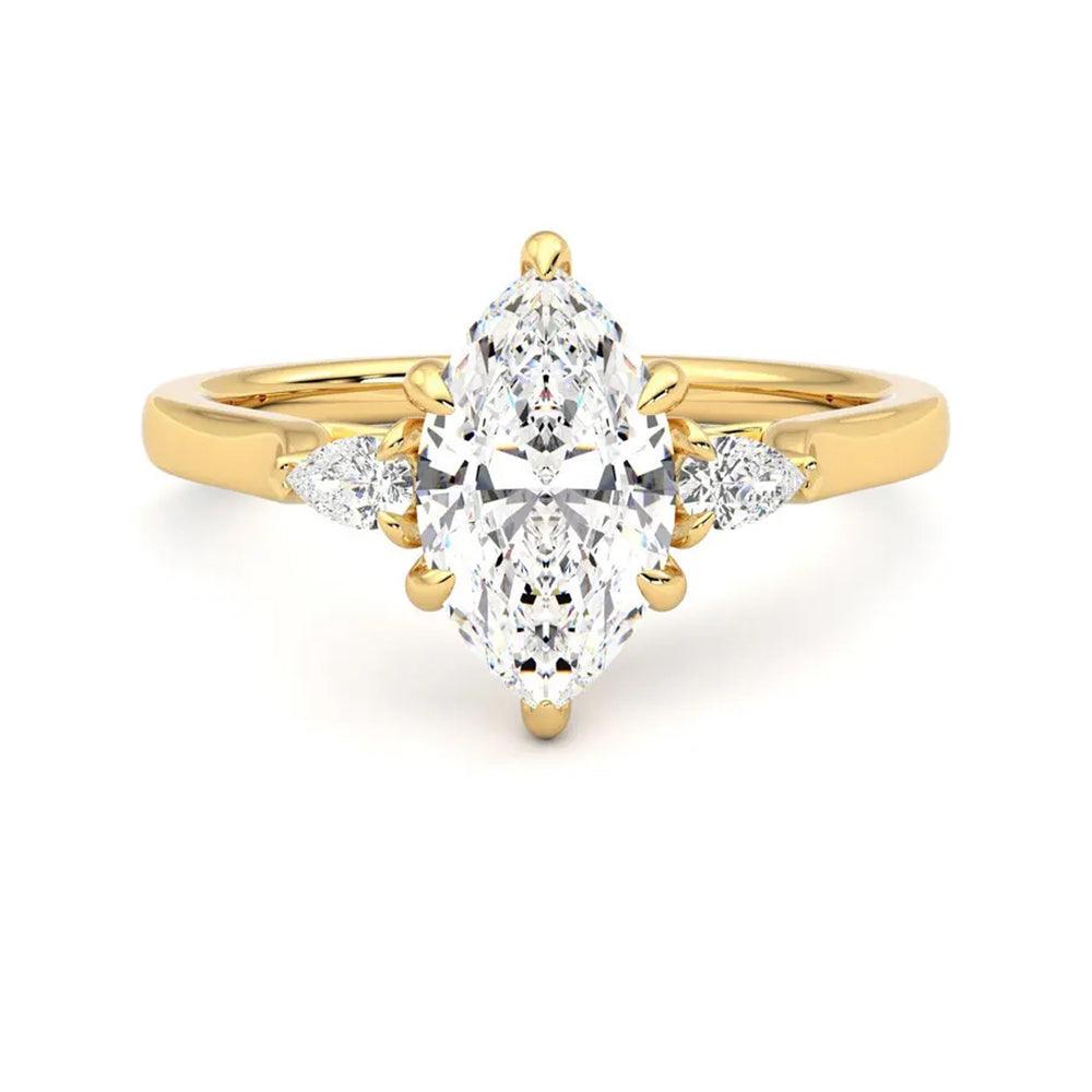 Exquisite Marquise Cut Three Stone Moissanite Engagement Ring with Hidden Anniversary Accent - Perfect for Proposals, Weddings & Anniversary Gifts