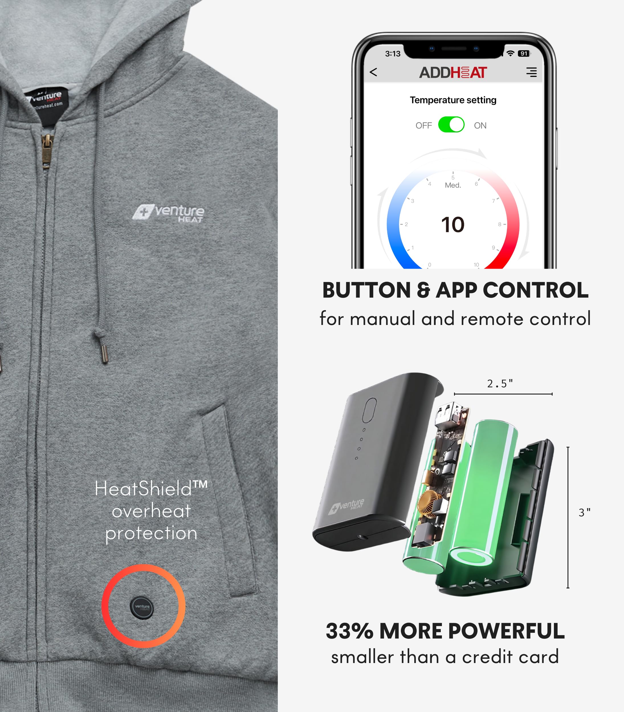 Heated Jacket Hoodie for Men & Women - Bluetooth Controlled Winter Coat with 3 Adjustable Heating Zones | Outdoor Winter Wear for Hiking, Camping & Cold Weather Activities
