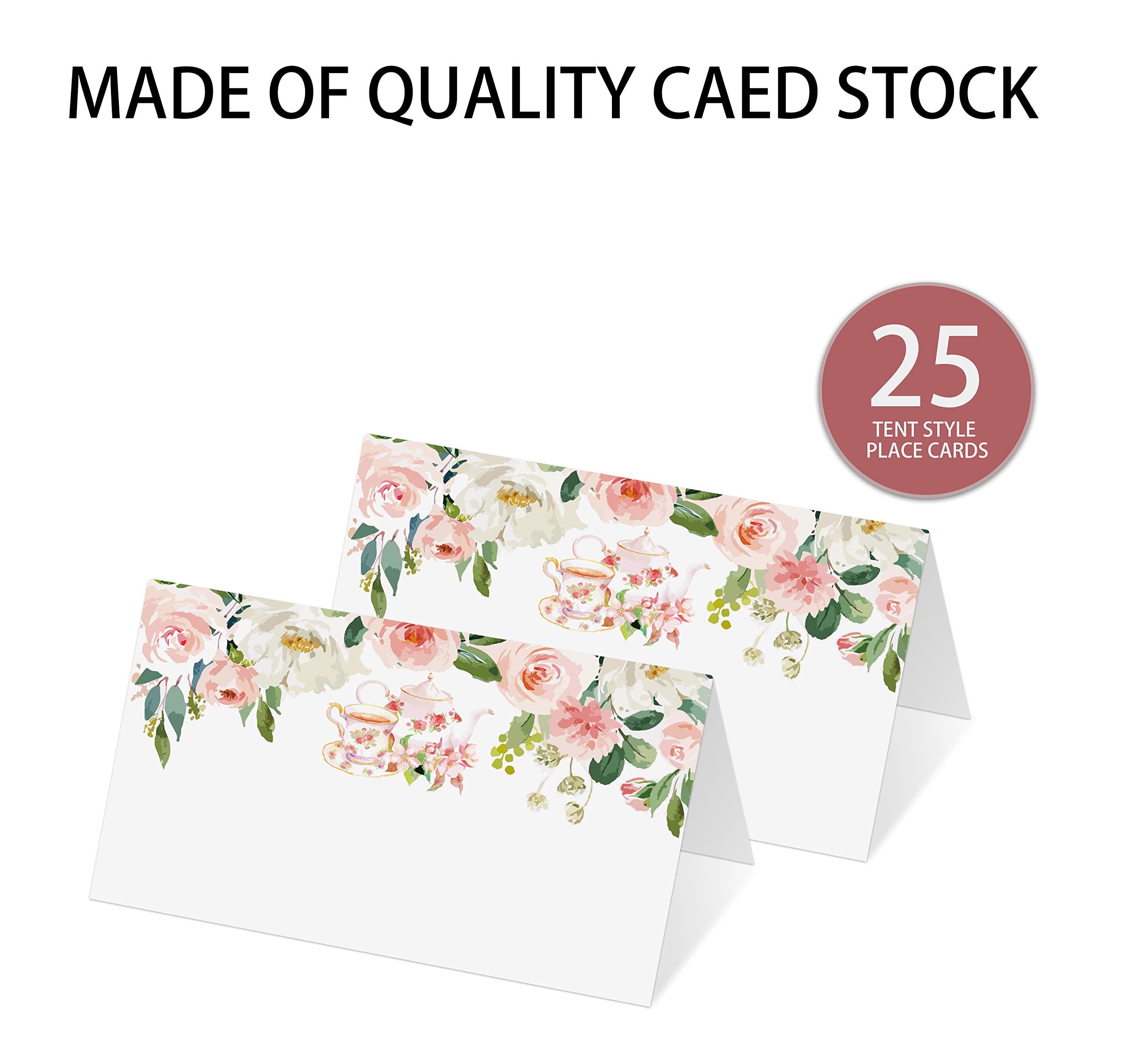 Elegant Floral Place Cards - 25 Pack Editable Name Cards for Weddings, Baby Showers & Parties | Tent Style Seating Cards for Valentine's Day, Bridal Showers & Events | Perfect for Table Settings & Guest Seating Arrangements