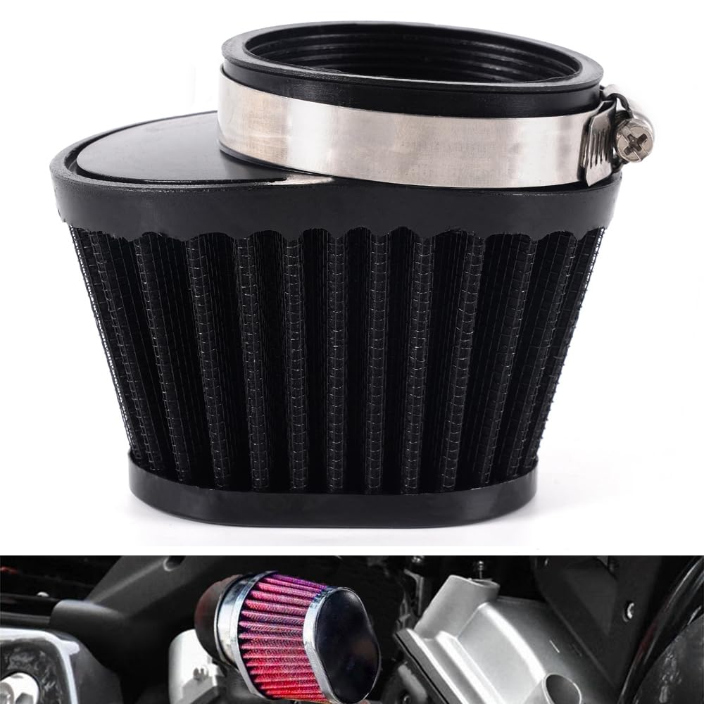 Universal 51MM Black Motorcycle Air Filter - High Performance Clamp-on Pod Air Filter Replacement for Motorcycles, Cars & Minibikes | Improves Engine Performance & Cold Air Intake | Perfect for Racing, Off-Road & Street Riding