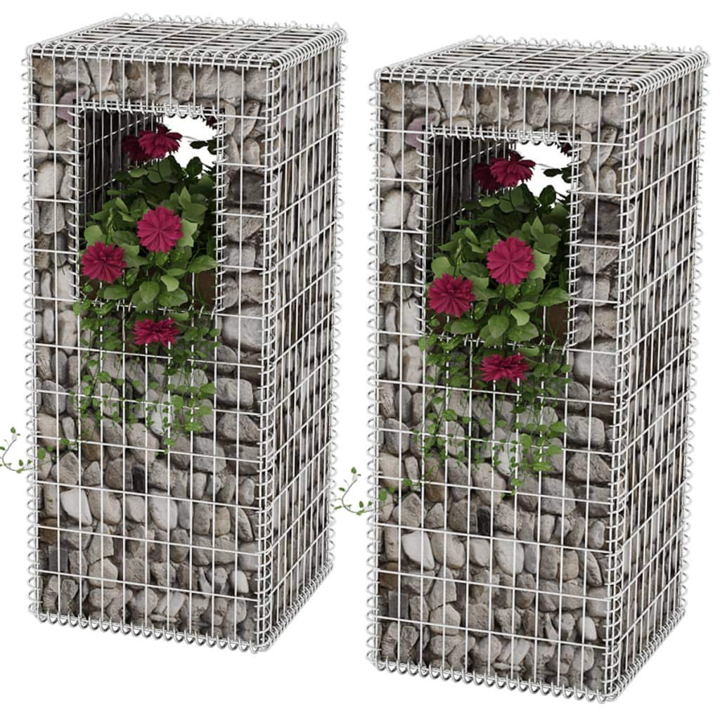 2 Pack Steel Gabion Basket Planters - 19.7x19.7x47.2 Inch Outdoor Flower Pots for Garden, Patio & Landscaping | Durable Rustproof Metal Planter Box for Trees, Shrubs & Plants by BIGTO