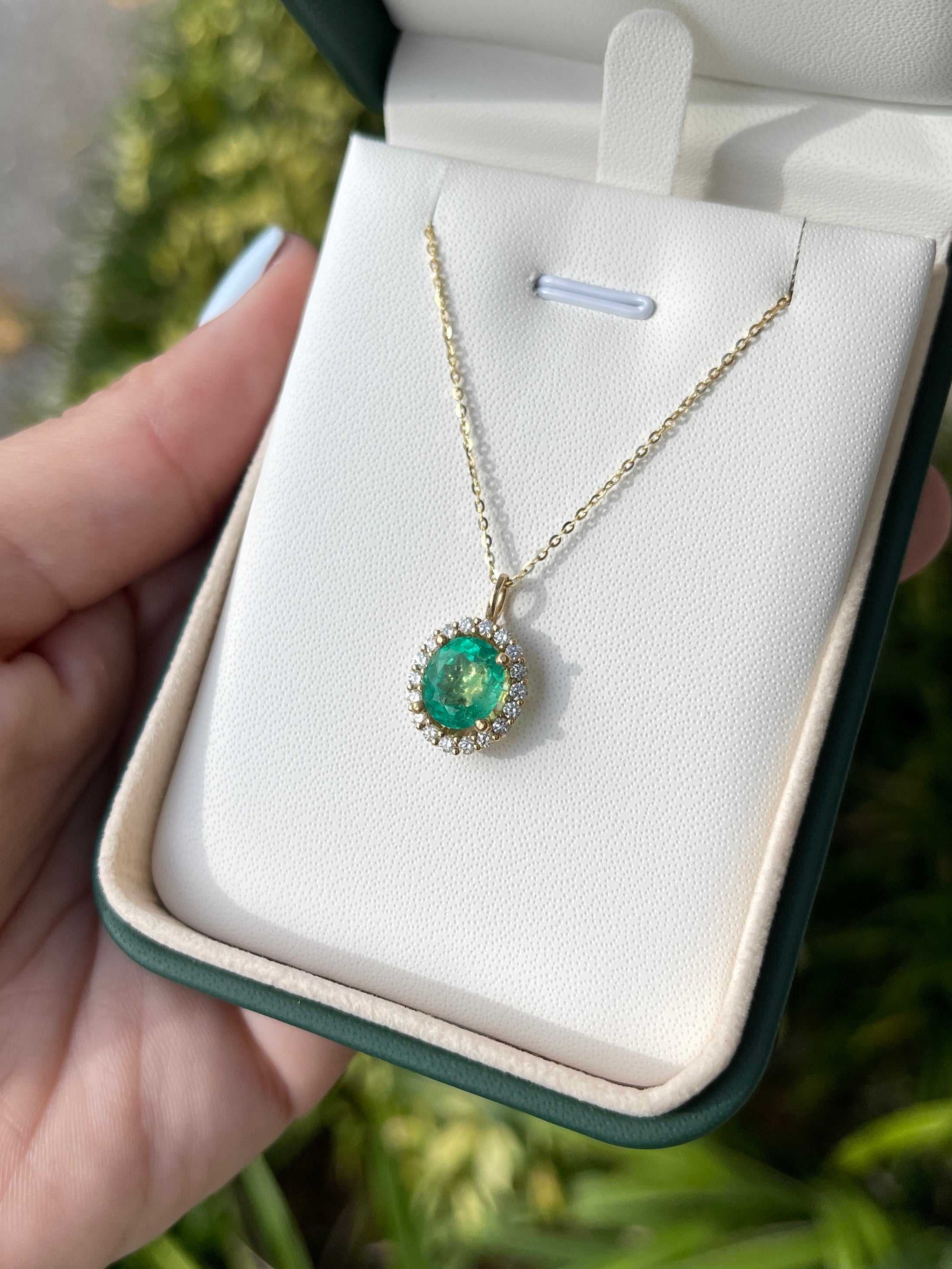 3.25tcw Emerald Oval & Diamond Halo 14K Gold Necklace for Women - Elegant Jewelry Gift for Anniversary, Birthday & Special Occasions