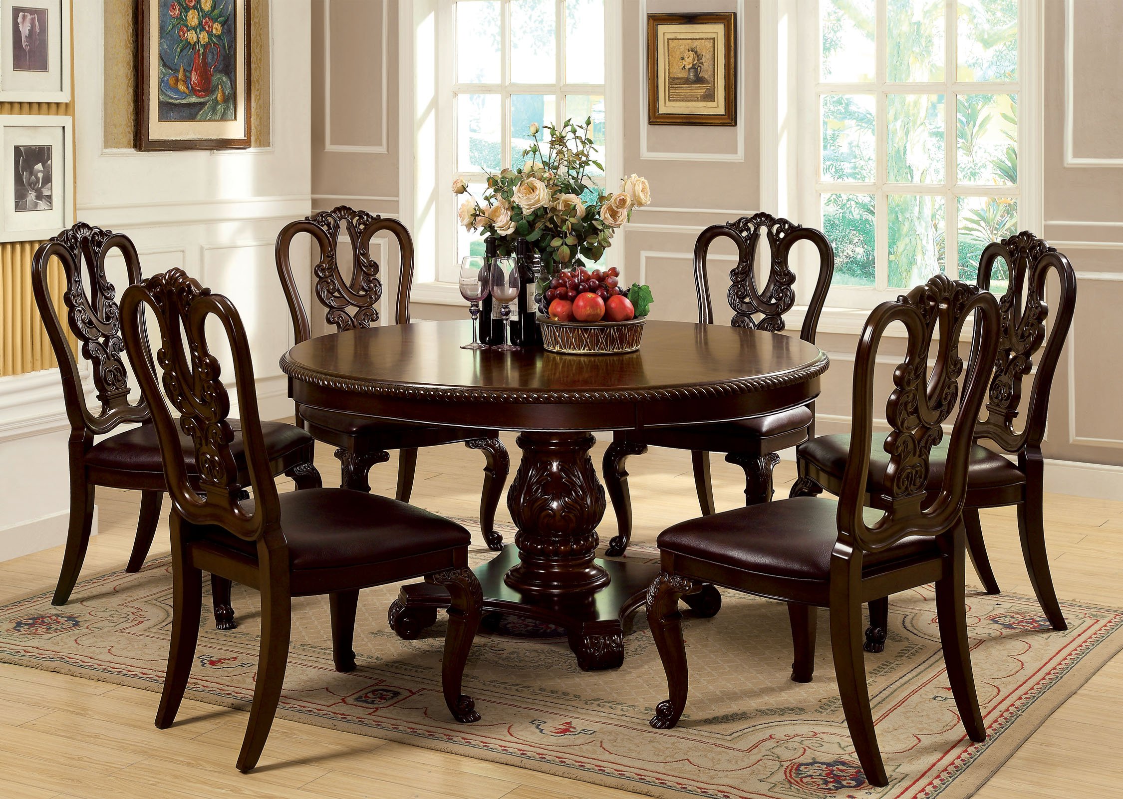 Furniture of America Evangelyn 7-Piece Dining Set with Wooden Chairs - Modern Kitchen & Dining Room Table Set for Family Gatherings & Dinner Parties