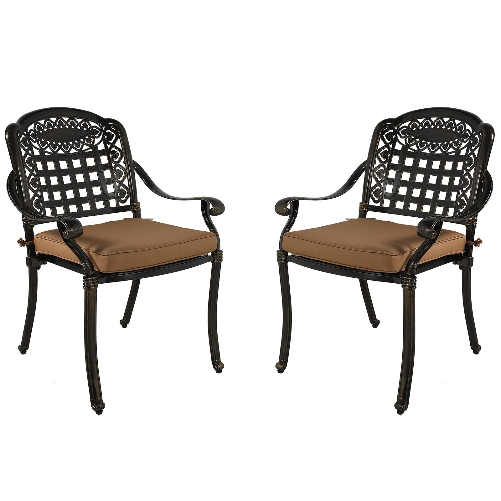 MEETWARM 2-Piece Outdoor Dining Chairs with Cushions - All-Weather Cast Aluminum Patio Bistro Set for Garden, Deck, Backyard (Dark Bronze) - Perfect for Outdoor Entertaining and Relaxation