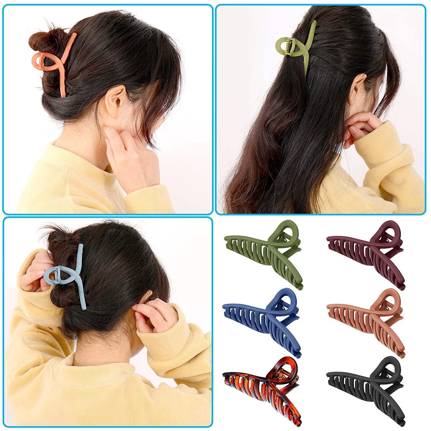 Large Matte Butterfly Hair Claw Clip - Non-Slip Jumbo Hair Clips for Women & Girls (4-Pack) | Strong Hold for Thin & Thick Hair | Perfect for Updos, Ponytails & Everyday Styling