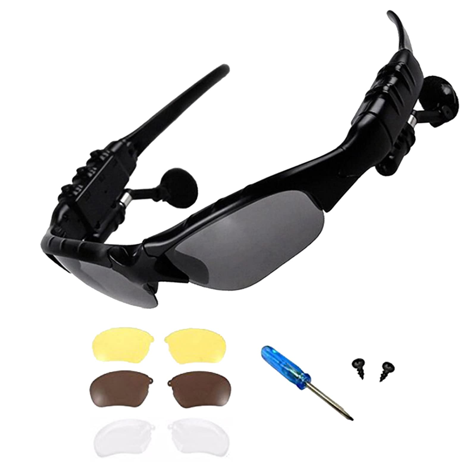 Wireless Bluetooth Sunglasses with Anti-UV & Built-in Stereo Headphones - Hands-Free Calling & Music for iPhone Android Smartphones - Perfect for Running, Cycling, Driving (Black-Gray)