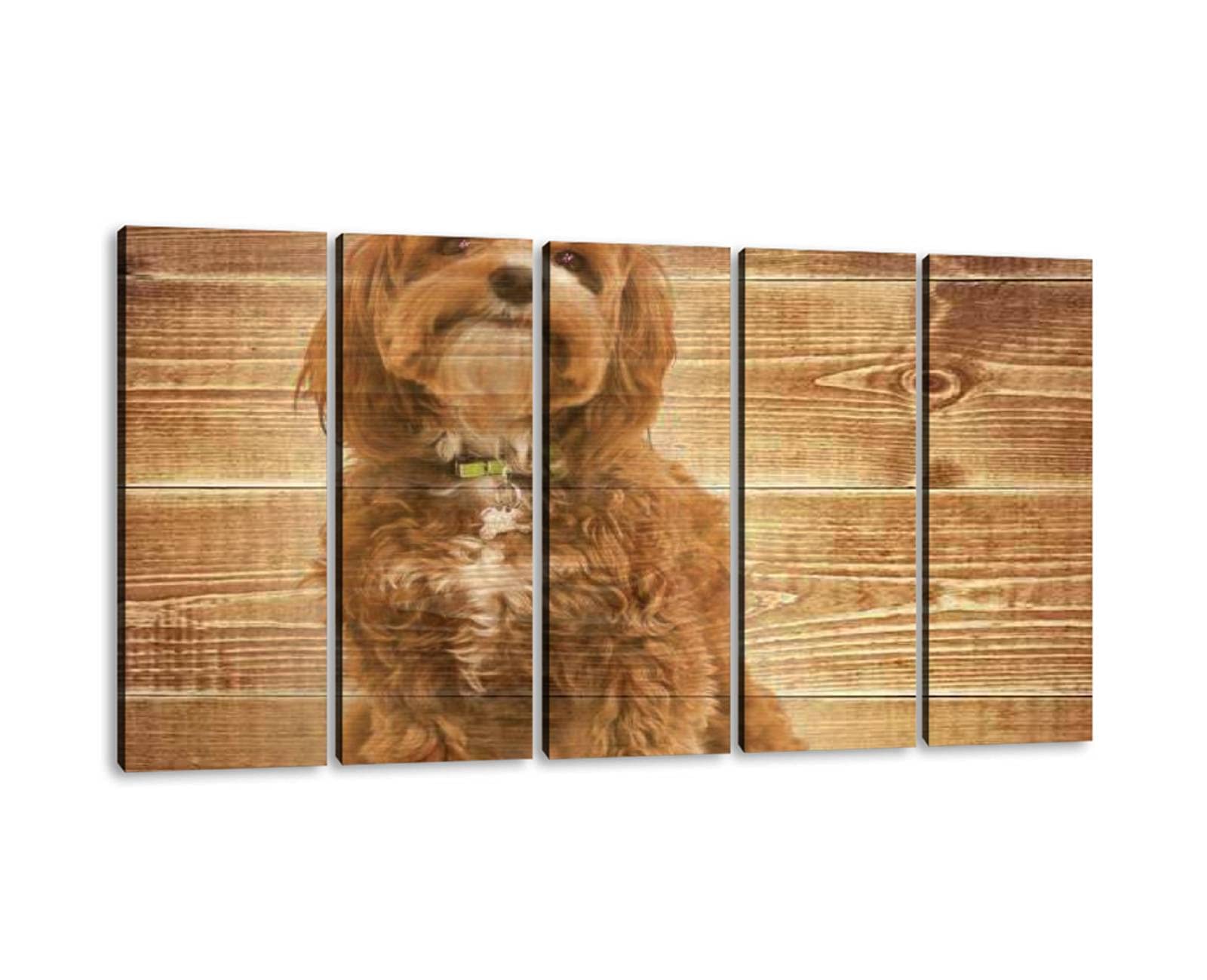 5-Panel Large Canvas Print - Cute Puppy Wall Art Stretched Framed Painting (60x32 Inch) - Home Decor for Living Room, Bedroom & Office