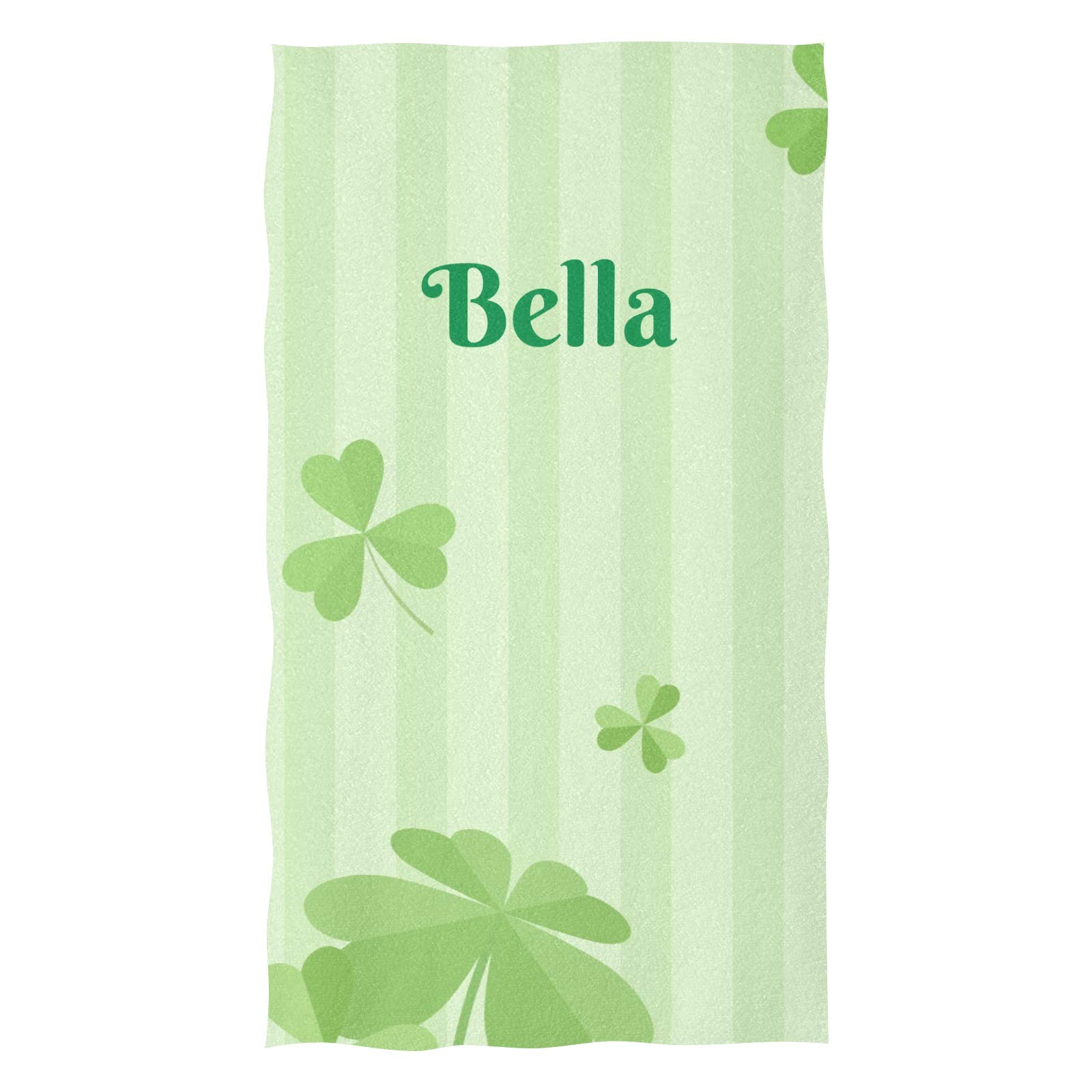 Custom Personalized Hand Towels with Name - Green Clover Leaf Soft Microfiber Bath Towel (16x28 inches) for Bathroom, Kitchen, Hotel, Gym & Spa | Great for Gifts, Home Decor & Travel Essentials