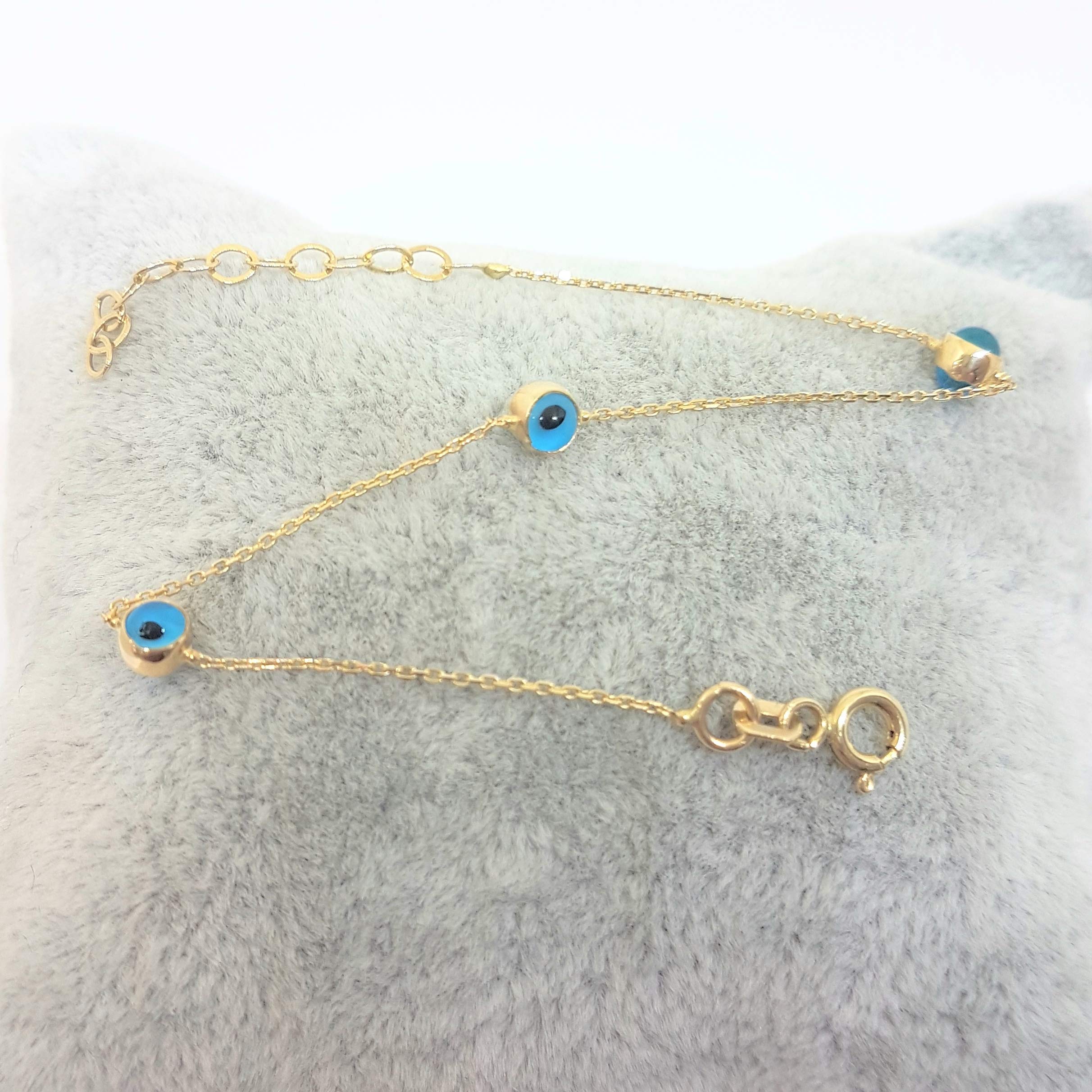 14K Solid Gold Two-Sided Evil Eye Bracelet for Kids & Teens | Dainty Turkish Evil Eye Protection Jewelry for Girls, Birthday Gifts | Spiritual Protection, Everyday Wear, Party Accessory