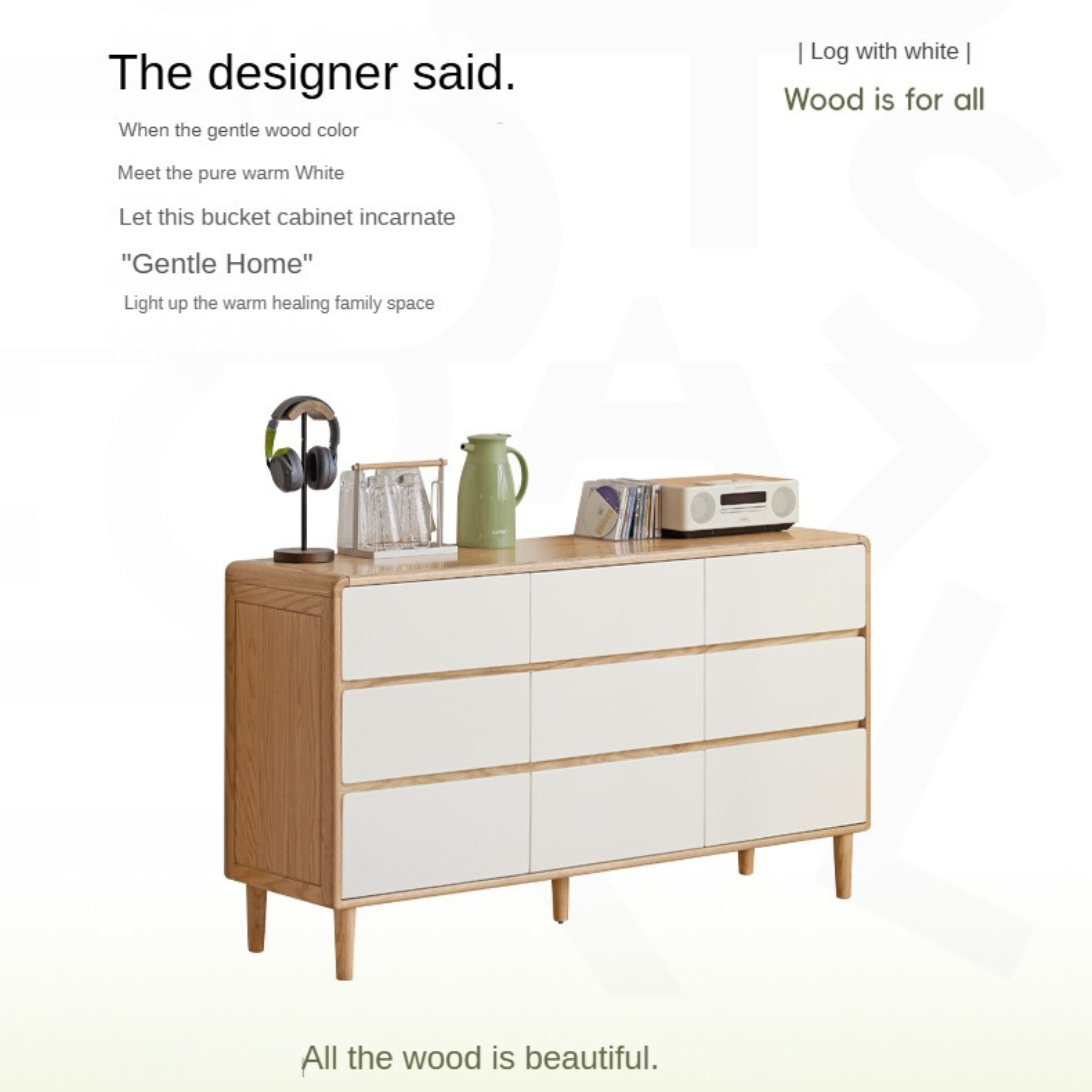 Oak Solid Wood Modern Nine Drawer Cabinet - Stylish Storage Solution for Bedroom, Living Room & Office Organization