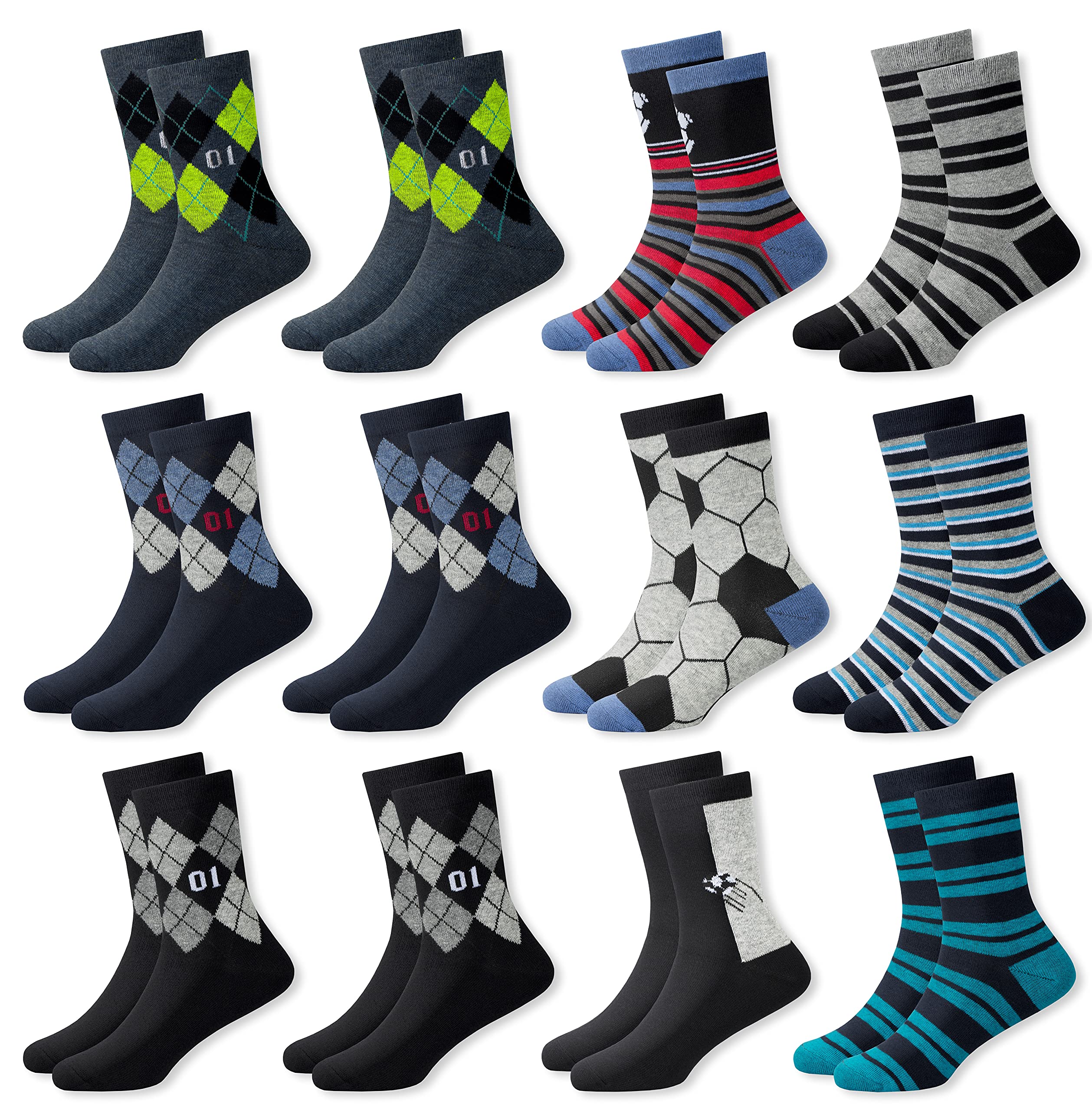 MC.TAM 12 Pairs Colorful Cotton Socks for Men, Women, Boys & Girls - Non-Slip Ankle Socks for School, Sports & Daily Wear (90% Cotton)