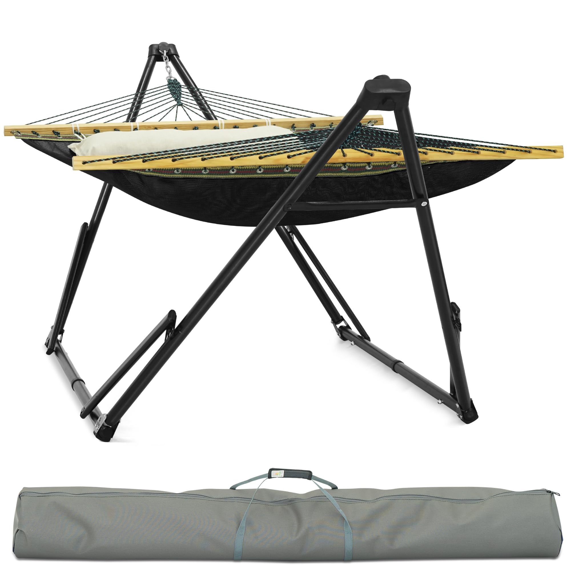 Tranquillo Unity Adjustable Heavy Duty Hammock Stand - 800 lbs Capacity Steel Frame for 2 Person Hammock - Premium Pre-Assembled Indoor/Outdoor Hammock Stand (Black) - Perfect for Backyard, Patio, Camping & Beach Relaxation