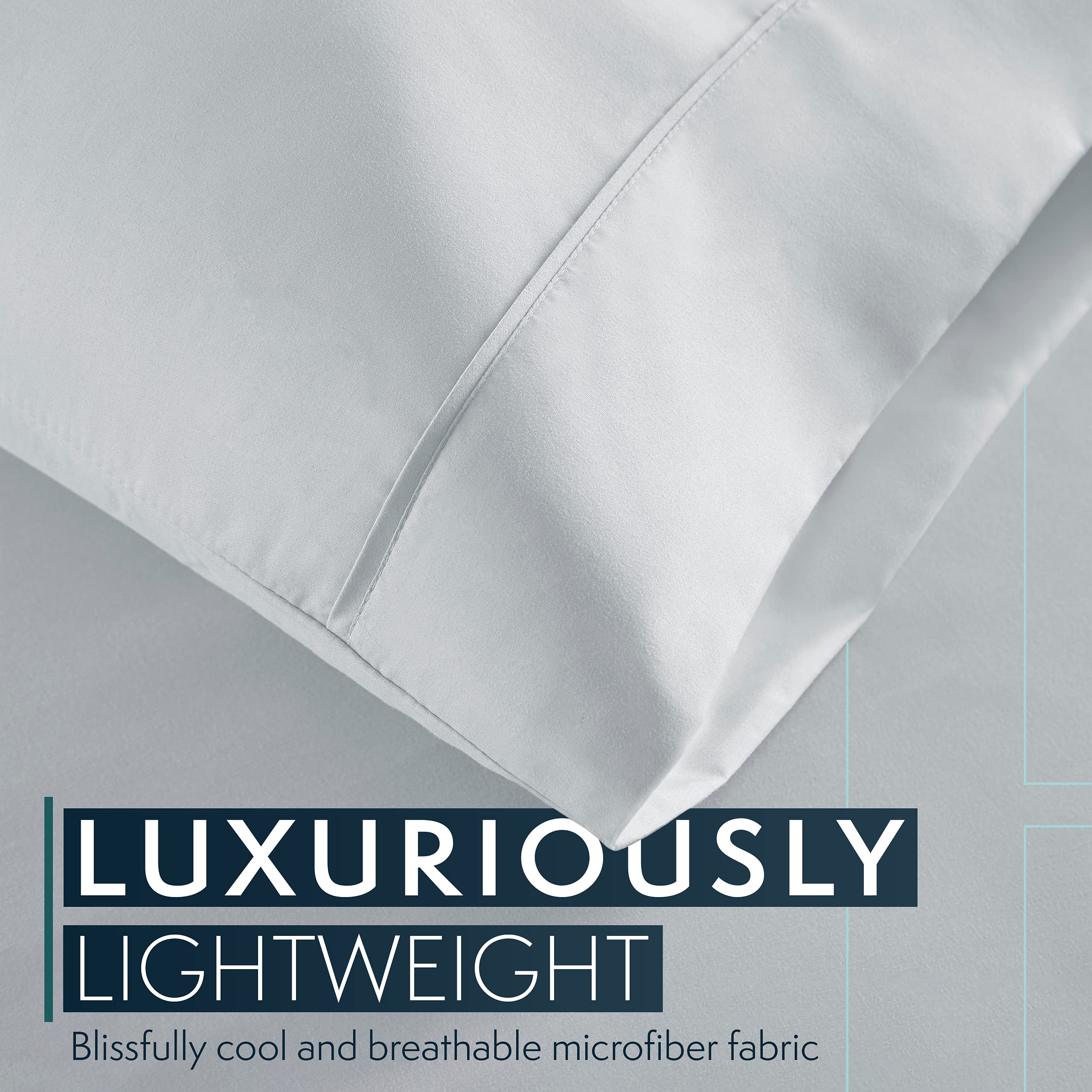 Premium HC Collection Microfiber Pillowcases Set of 2 - Ultra Soft Standard & Queen Size Bedding - Hypoallergenic, Breathable & Machine Washable - Ice Blue - Perfect for Home, Hotel & Travel Use