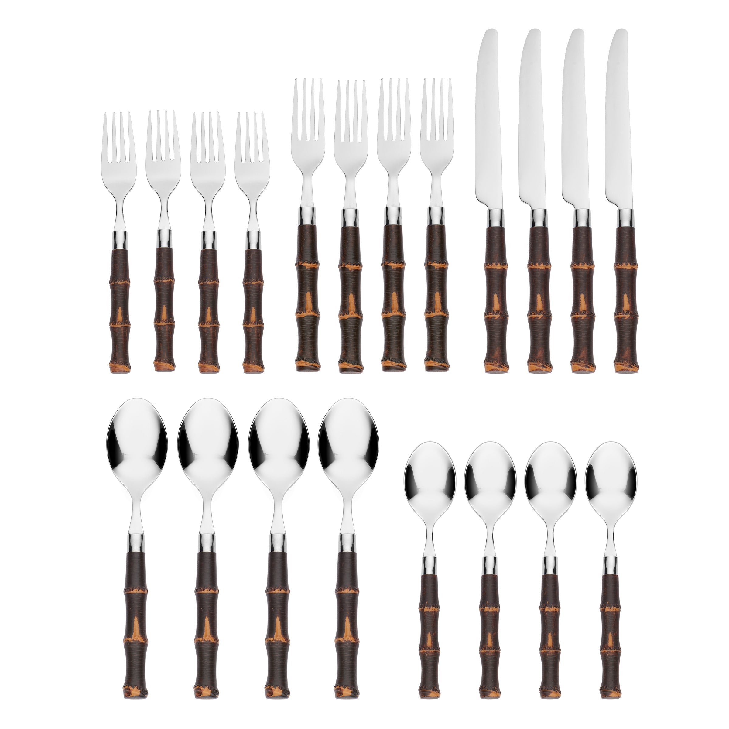 20-Piece Bamboo Flatware Set with Dark Plastic Handles - Eco-Friendly Cutlery for Parties, Picnics & Everyday Dining