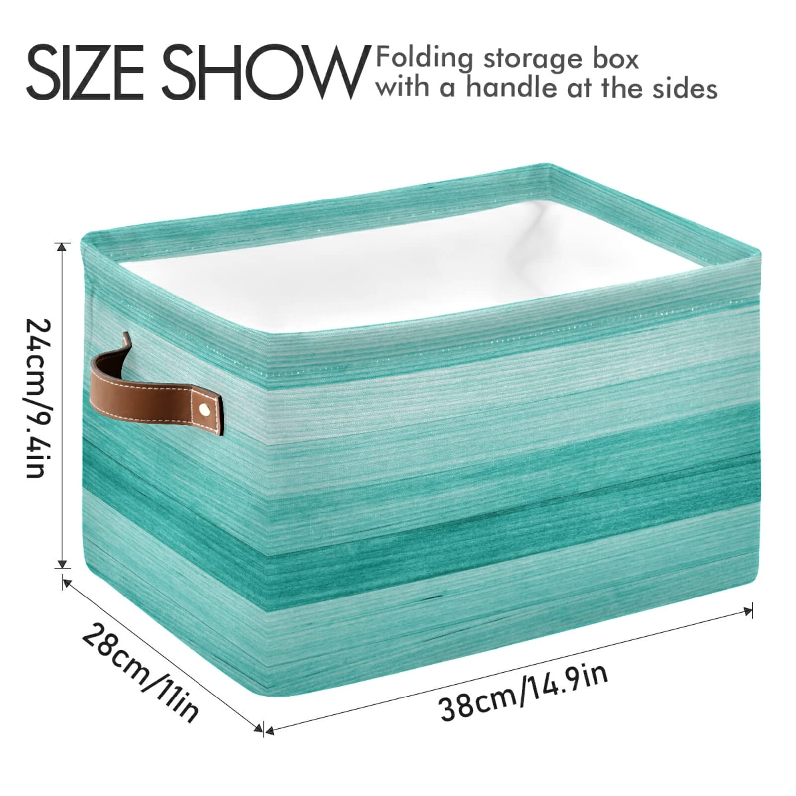 Teal Mint Green Wood Storage Baskets with Handles - Large Collapsible Storage Bins for Shelves, Closet, Bedroom & Living Room (2-Pack) | Perfect for Organizing Toys, Blankets & Home Decor