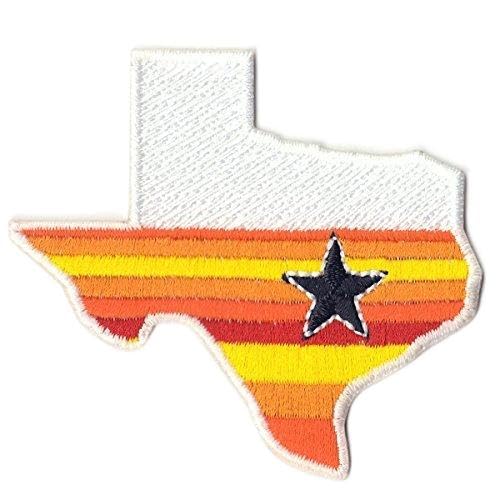 Texas Houston Star Orange Patch - Rainbow Sign Embroidered Logo Iron On for Jackets, Hats & Bags - Custom DIY Applique for Clothing & Accessories