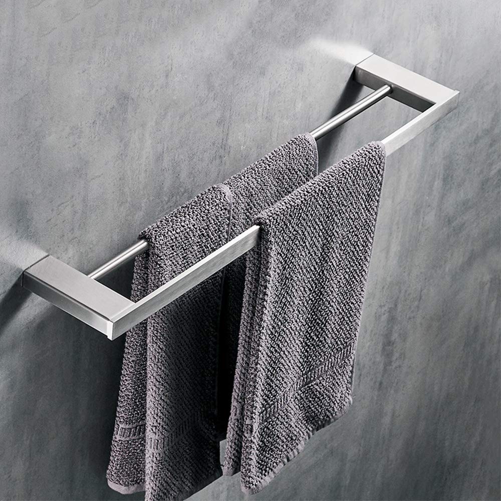 Stainless Steel Double Towel Bar - 40cm Brushed 304 Stainless Steel Wall Mounted Towel Rack for Bathroom & Kitchen - Heavy Duty Shower Towel Holder, Dish Towel Organizer, Washcloth Hanger - Perfect for Modern Home, Spa, and Restaurant Use