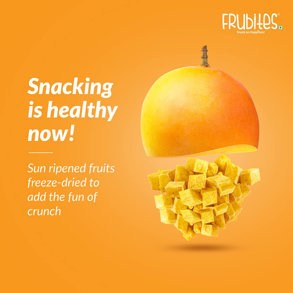 Frubites Freeze Dried Mango Snacks - Crunchy, Healthy Fruit Treats | No Sugar, No Preservatives, Gluten-Free, Vegan, Non-GMO | 7 Packs (1.06oz Each) | Perfect for School Lunches, Hiking, and On-the-Go Snacking