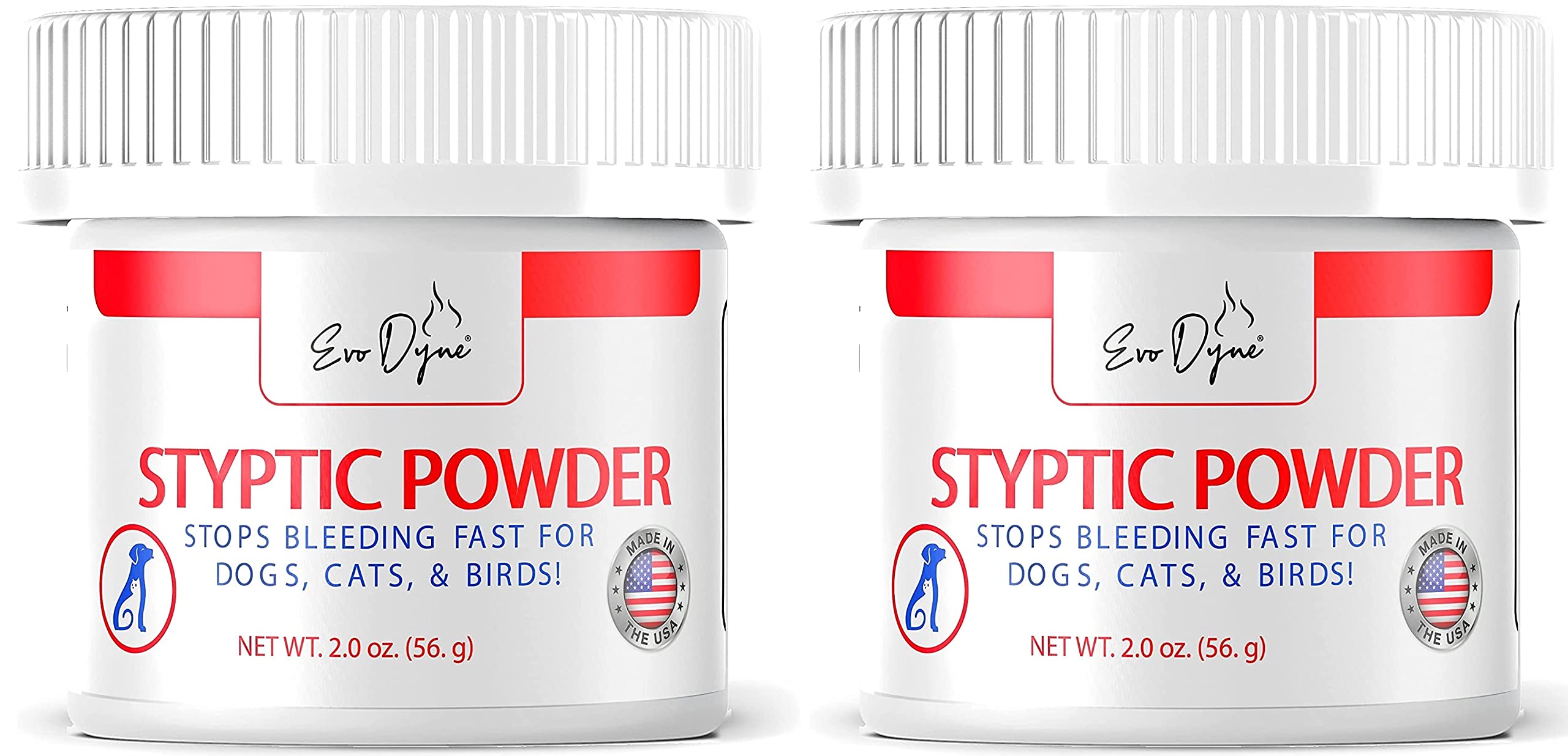 Evo Dyne 2-Pack Styptic Powder for Dogs, Cats & Birds (2 oz) | Fast-Acting Pet Blood Stop Powder | Quick Stop Bleeding Solution for Nail Clipping, Grooming, Cuts & Wounds | Perfect for Home Pet Care & Emergency First Aid