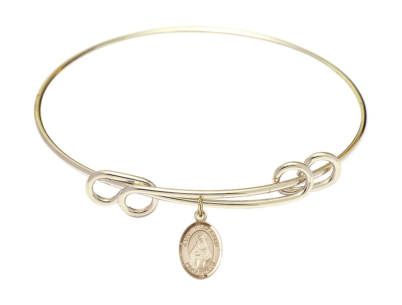 DiamondJewelryNY Double Loop Bangle Bracelet with St. Hildegard von Bingen Charm - Elegant Silver Jewelry for Women, Perfect for Weddings, Anniversaries & Special Occasions