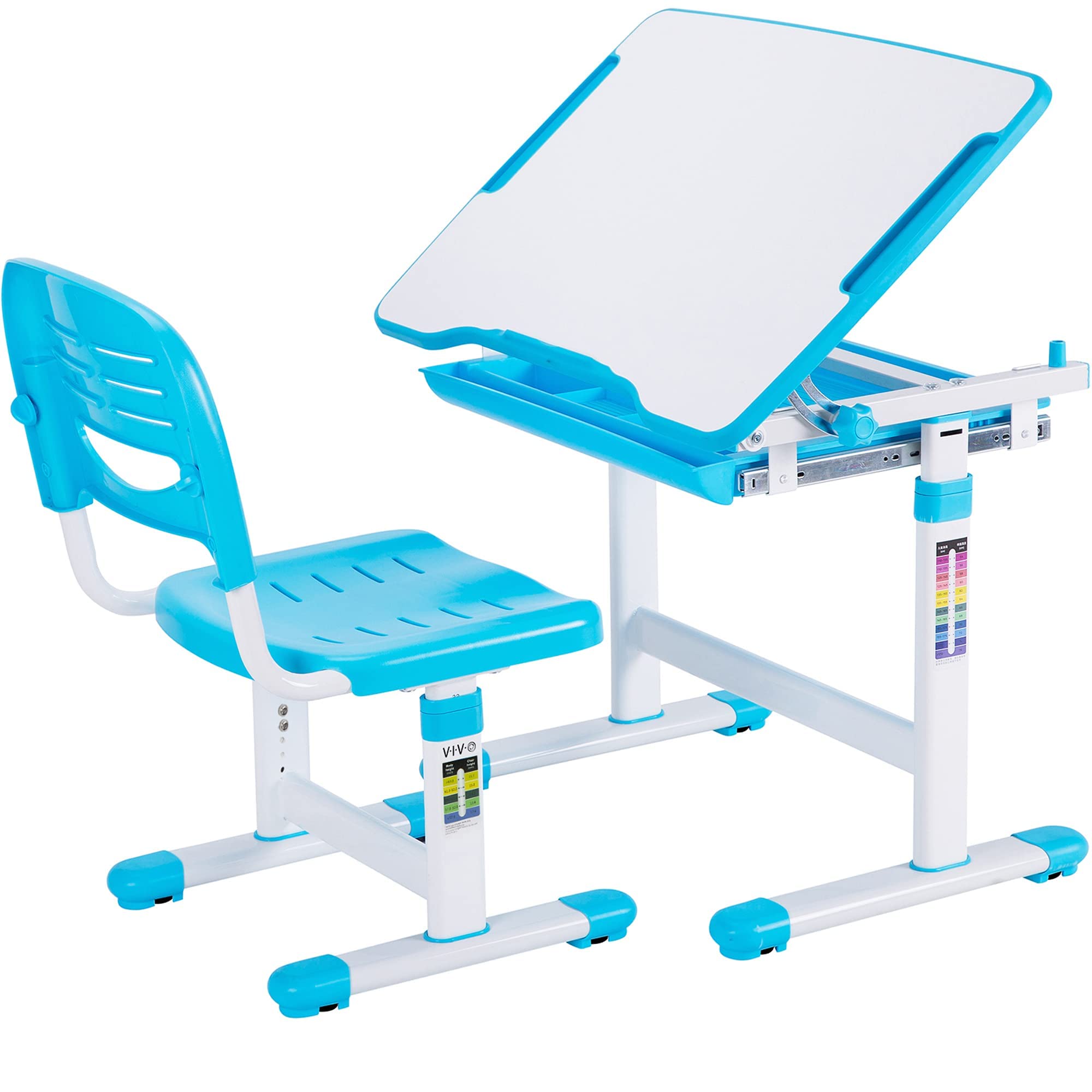 VIVO Blue Adjustable Height Kids Desk and Chair Set | Ergonomic Study Table for Children | Perfect for Homework, Drawing & Online Learning at Home