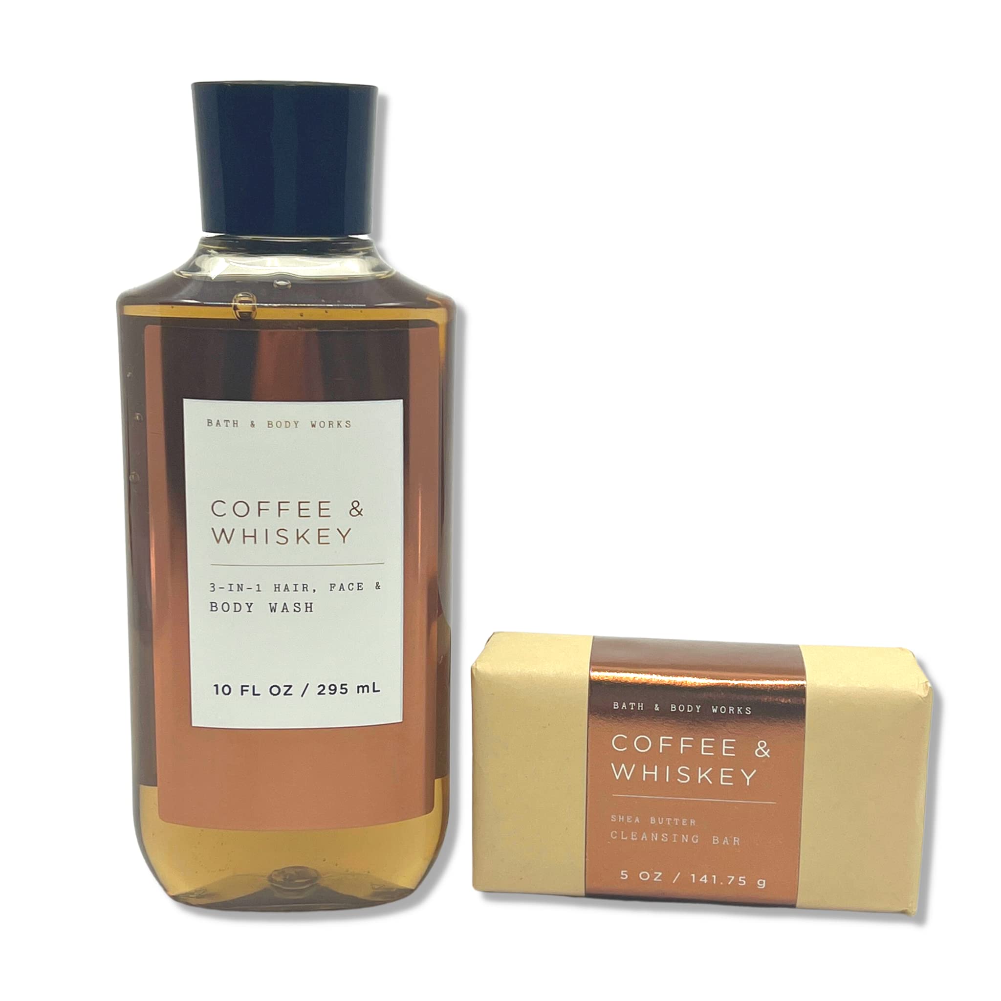 Bath & Body Works Coffee & Whiskey 2-Piece Gift Set - 10oz 3-in-1 Hair Face & Body Wash + 5oz Cleansing Bar | Men's Grooming Kit for Shower & Travel
