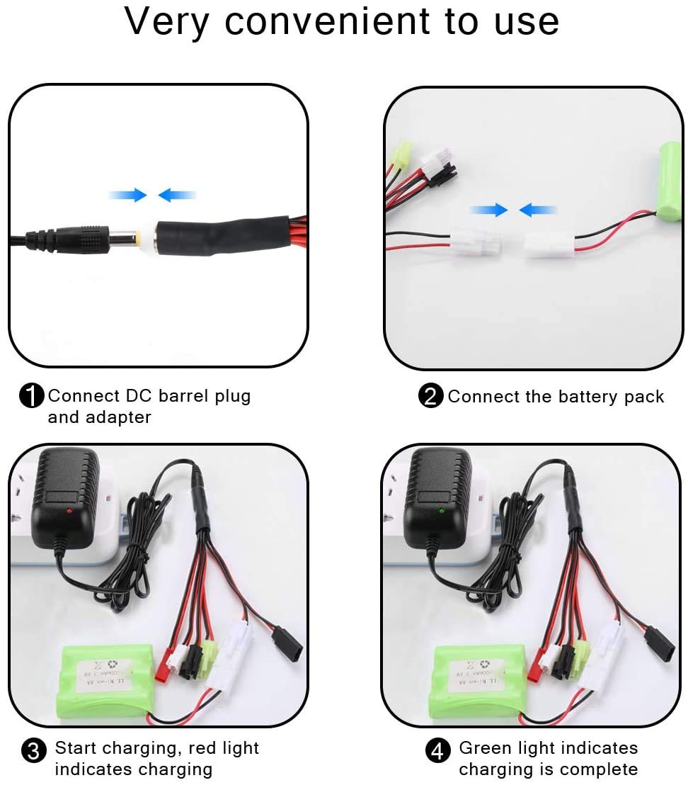 Universal NiMH/NiCd Battery Charger for RC Hobbies - 2-10S 500-800mA AC-DC Charger with 5 Converter Plugs | Perfect for Airsoft, RC Cars, Drones & Toy Battery Packs