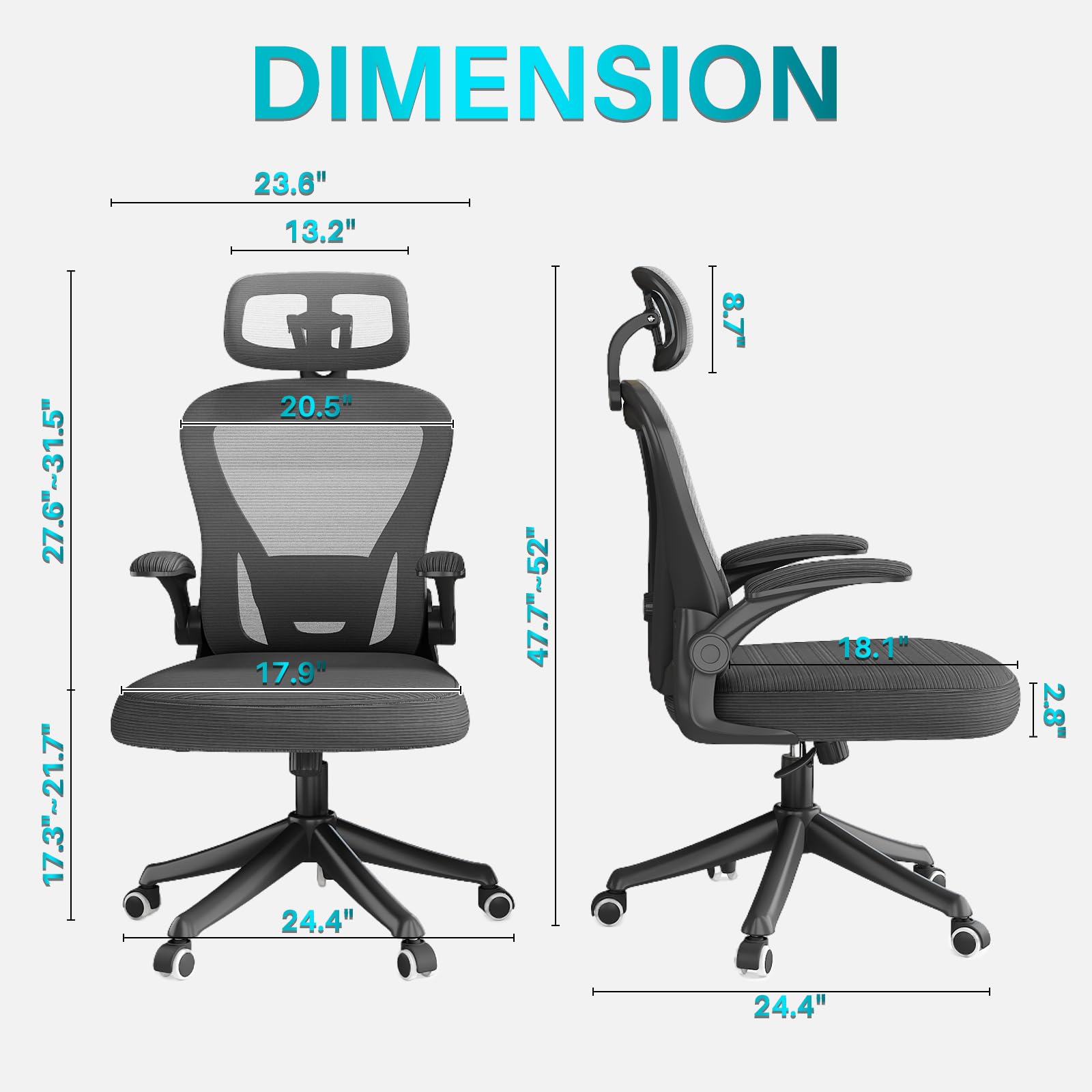 Ergonomic Office Chair M903 - High Back Mesh Computer Chair with Adjustable Lumbar Support, Headrest & Wheels - Comfortable Desk Chair for Home Office, Gaming & Workspace (Black)