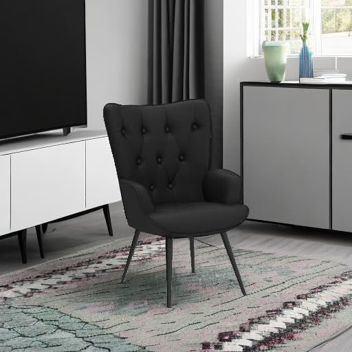 Furniliving Velvet Accent Chair - Modern Upholstered Side Armchair with Tapered Legs & Tufted Button Wingback Design - Tall Back Reading Chair for Living Room, Bedroom, Office Waiting Area - Perfect for Relaxing, Reading & Home Decor - Black