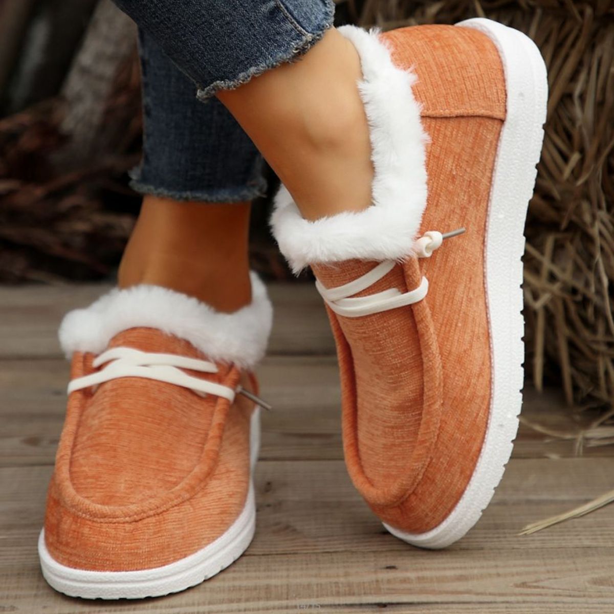 Lace Up Round Toe Furry Sneakers - Women's Winter Fashion Shoes for Casual Wear & Outdoor Activities | Cozy & Stylish for Daily Use, Shopping & Travel
