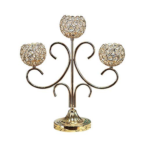 Luxury Gold 3-Arm Crystal Candelabra - Elegant Table Candle Holder for Tea Lights, Dinner Parties & Home Decor | Kerzenhalter for Wedding Centerpieces & Romantic Ambiance