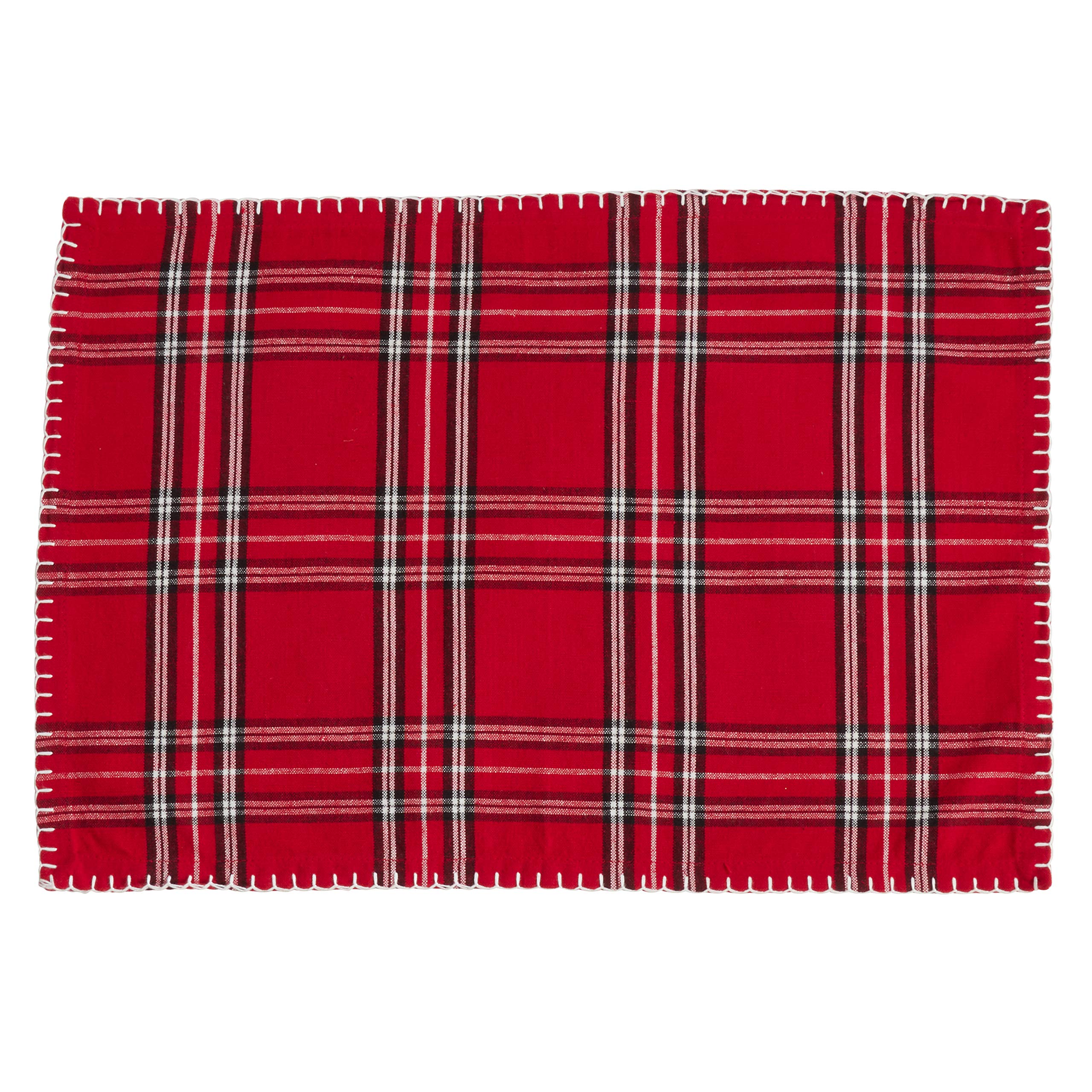 Premium Whipstitch Plaid Placemats Set of 4 - Reversible Cotton Table Mats for Dining Room, Kitchen, and Holiday Decor - Farmhouse & Rustic Home Accessories