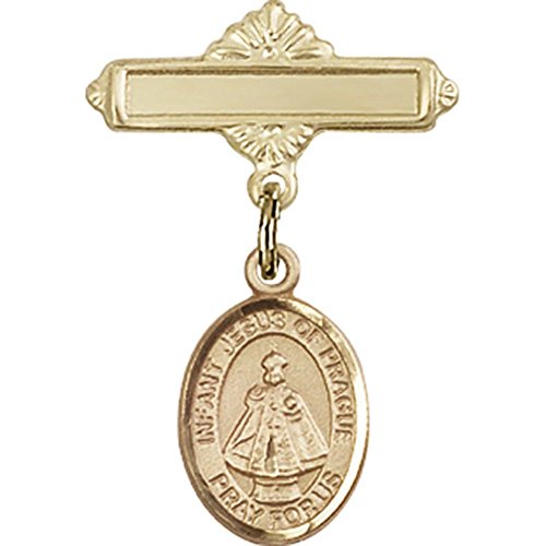 Gold Filled Infant of Prague Baby Badge Pin - 1 x 5/8 Inch Religious Charm for Christening, Baptism & First Communion Gifts - Perfect for Newborns & Godchildren