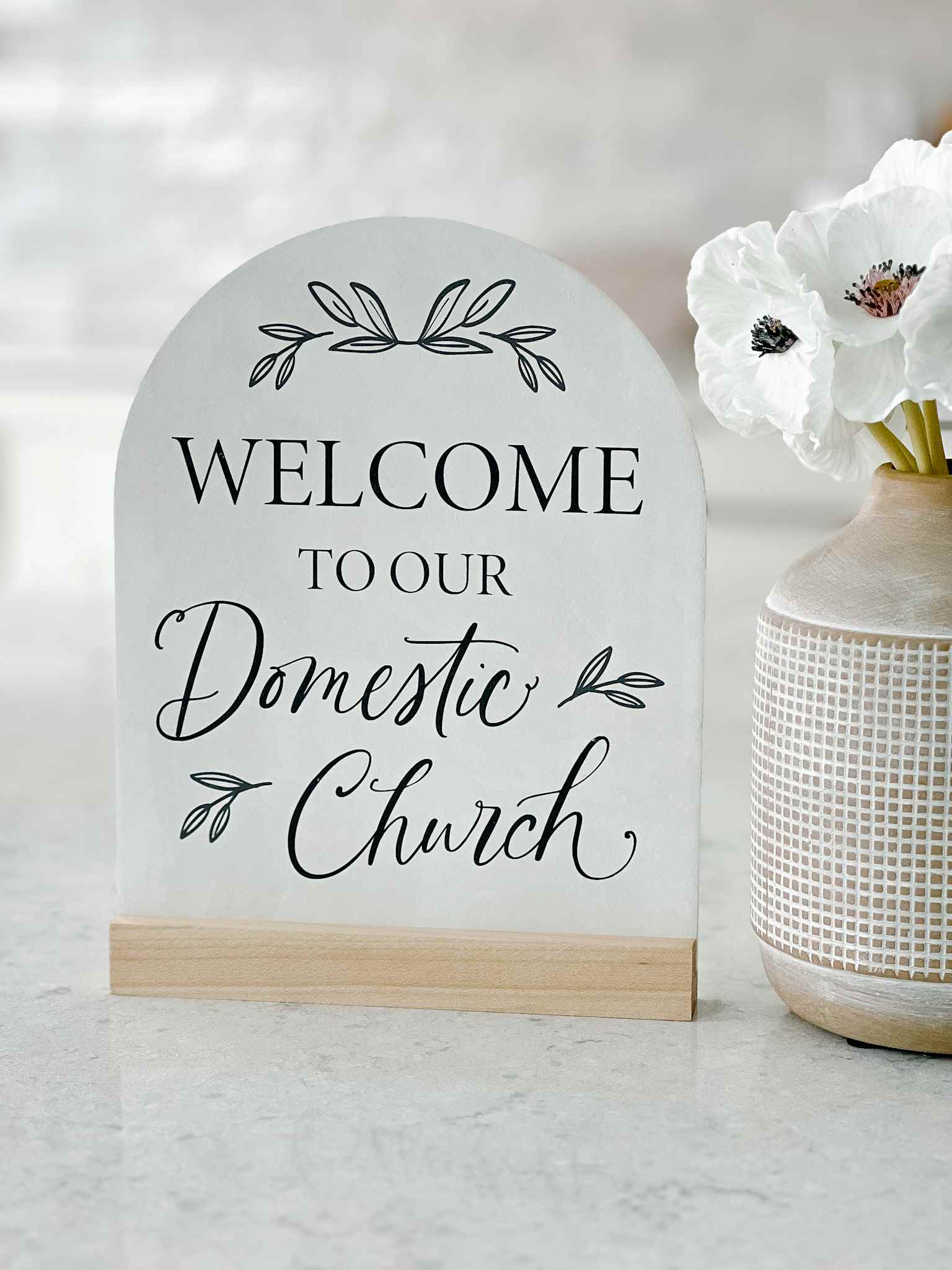 Domestic Church Arch Sign - Handcrafted Wooden Home Decor for Christian Families - Perfect for Weddings, Baptisms & Religious Celebrations