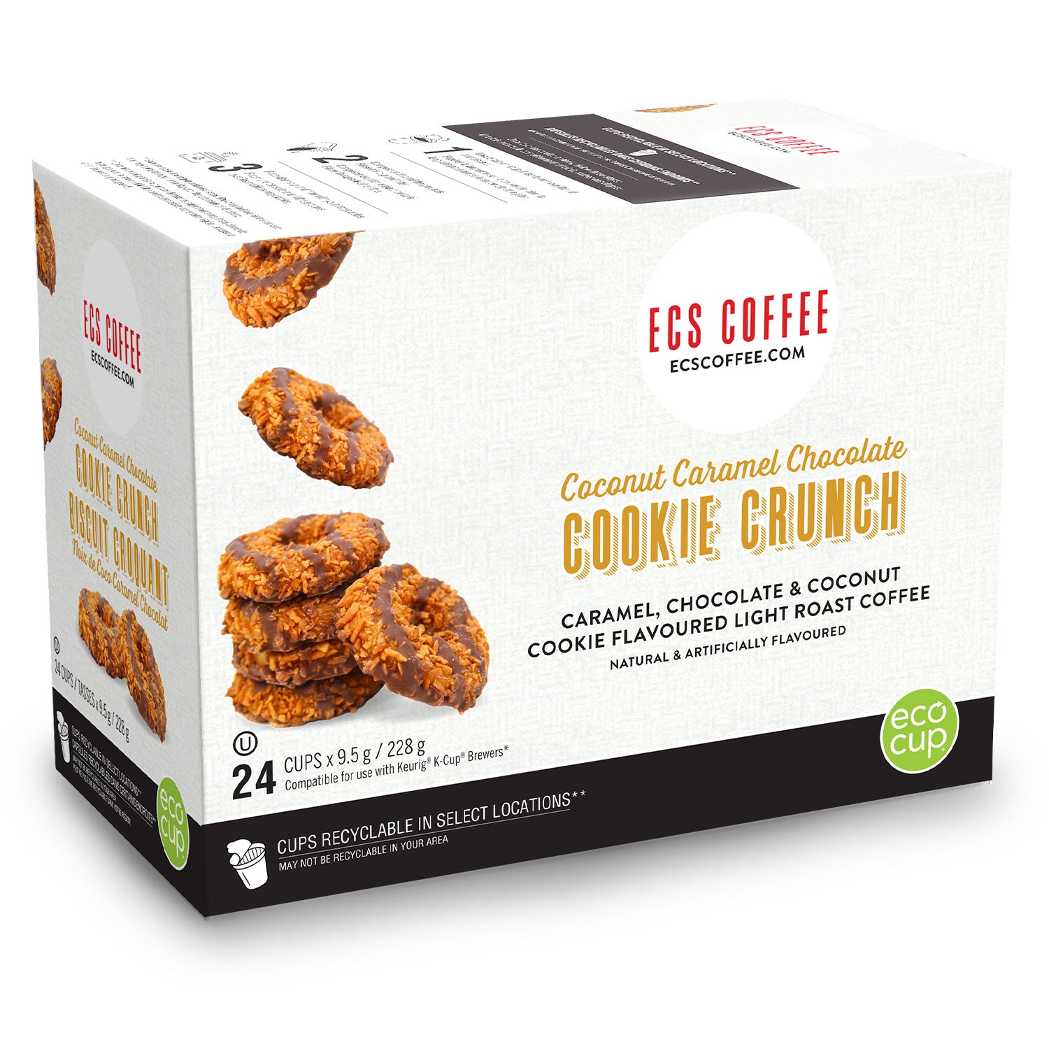 ECS Premium Coconut Caramel Chocolate Cookie Crunch Single-Serve Coffee Pods - 24 Count Pack | Perfect for Office, Home Brewing & Coffee Lovers