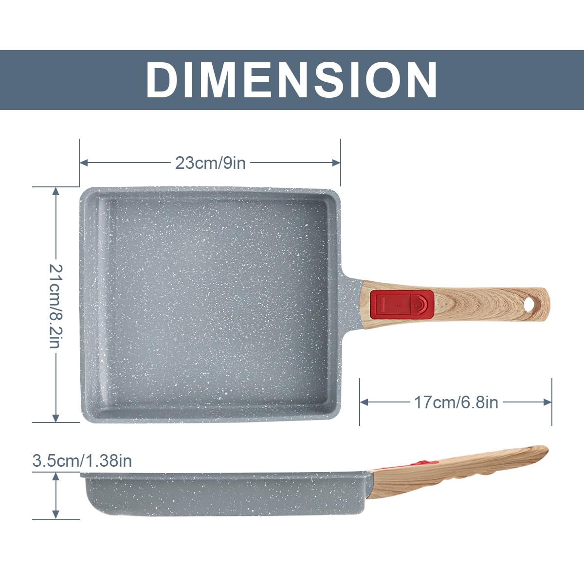 Nonstick Ceramic Tamagoyaki Pan - Large 9” x 8.2” Japanese Omelette Pan with Detachable Handle, Oven & Dishwasher Safe (Blue) - Perfect for Making Japanese Rolled Omelets, Breakfast Eggs, and Asian-Style Dishes