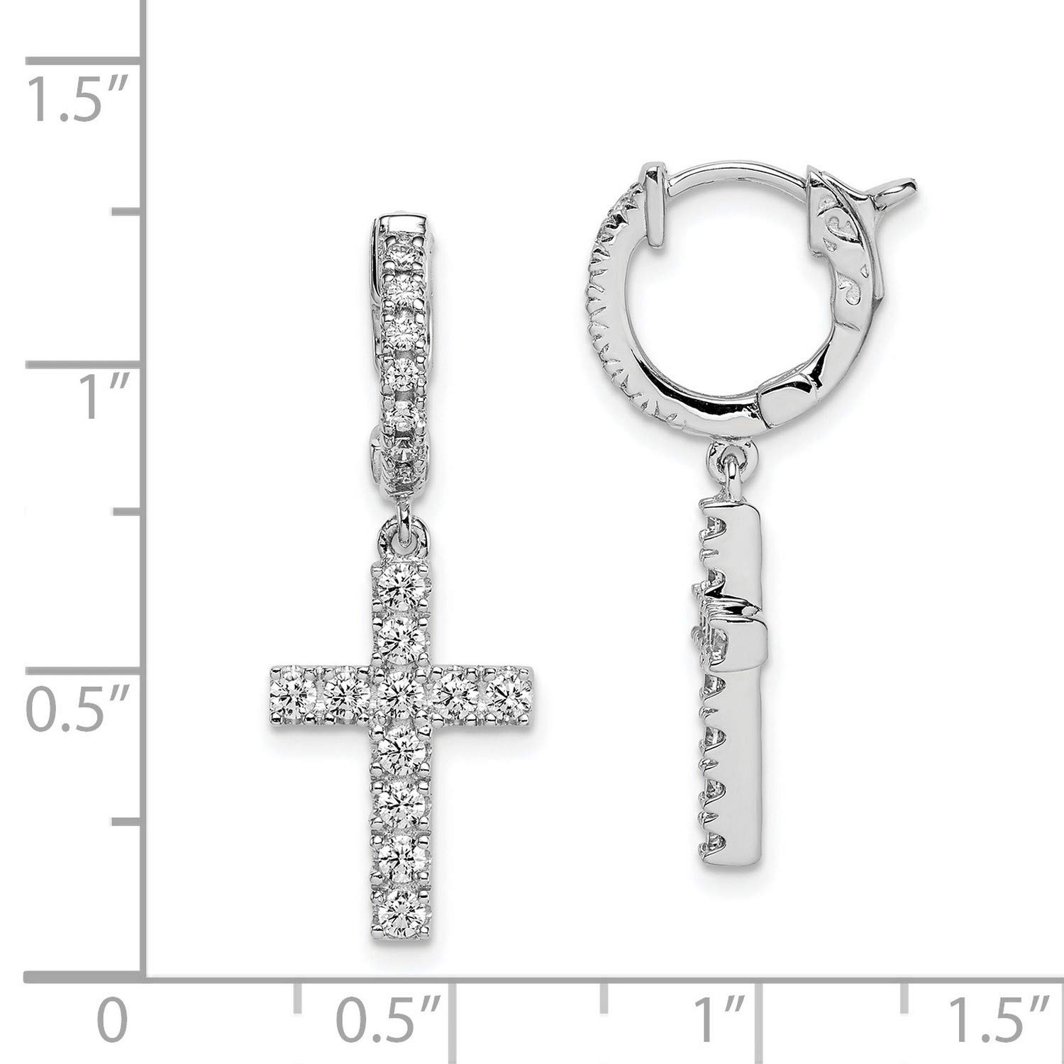 Sterling Silver CZ Hinged Hoop Dangle Cross Earrings 31x11mm - Elegant Religious Jewelry for Women, Perfect for Church, Weddings & Everyday Wear