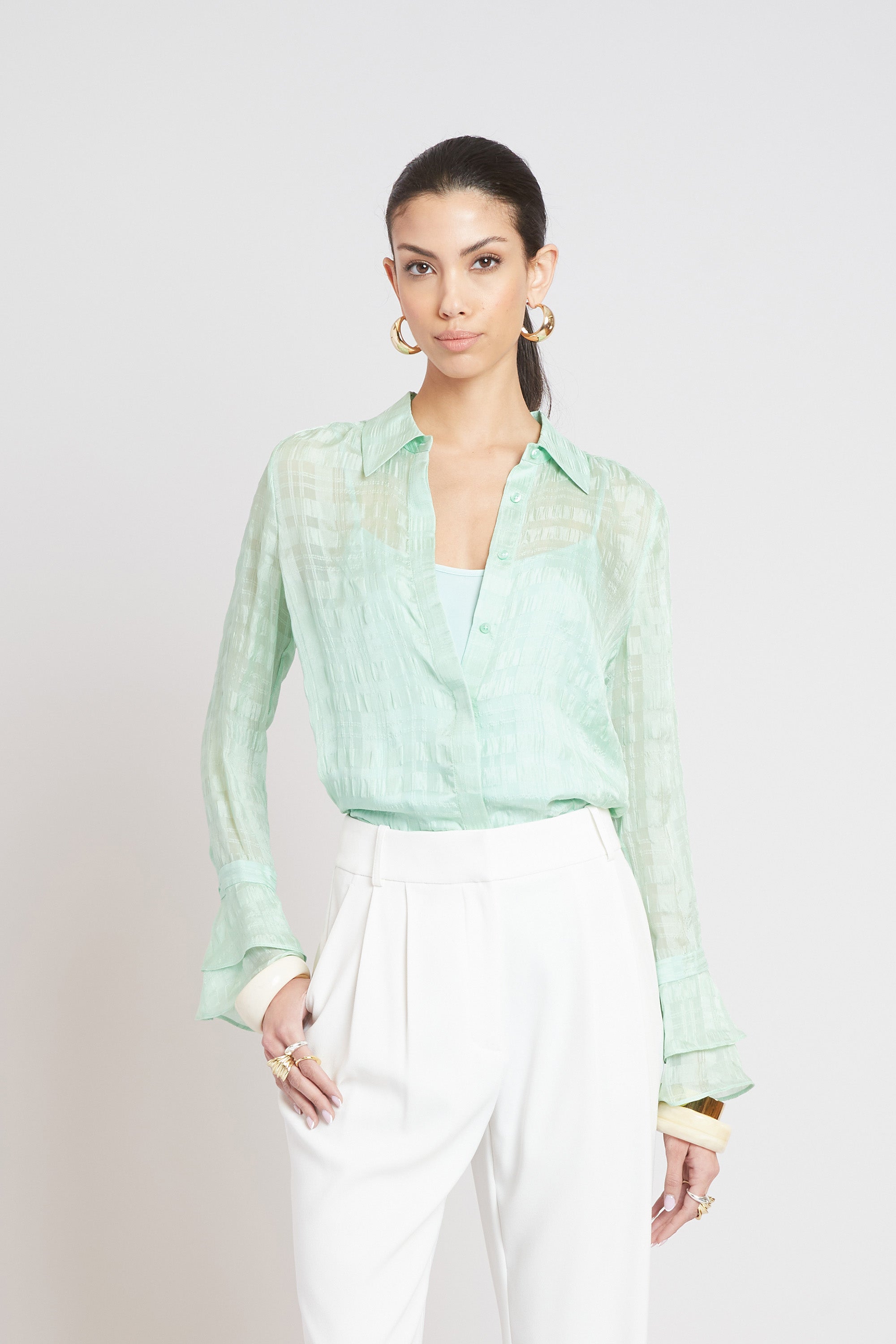 Luxury Silk Plaid Jacquard Shirt for Men & Women | Elegant Button Down Blouse | Perfect for Office, Party & Special Occasions
